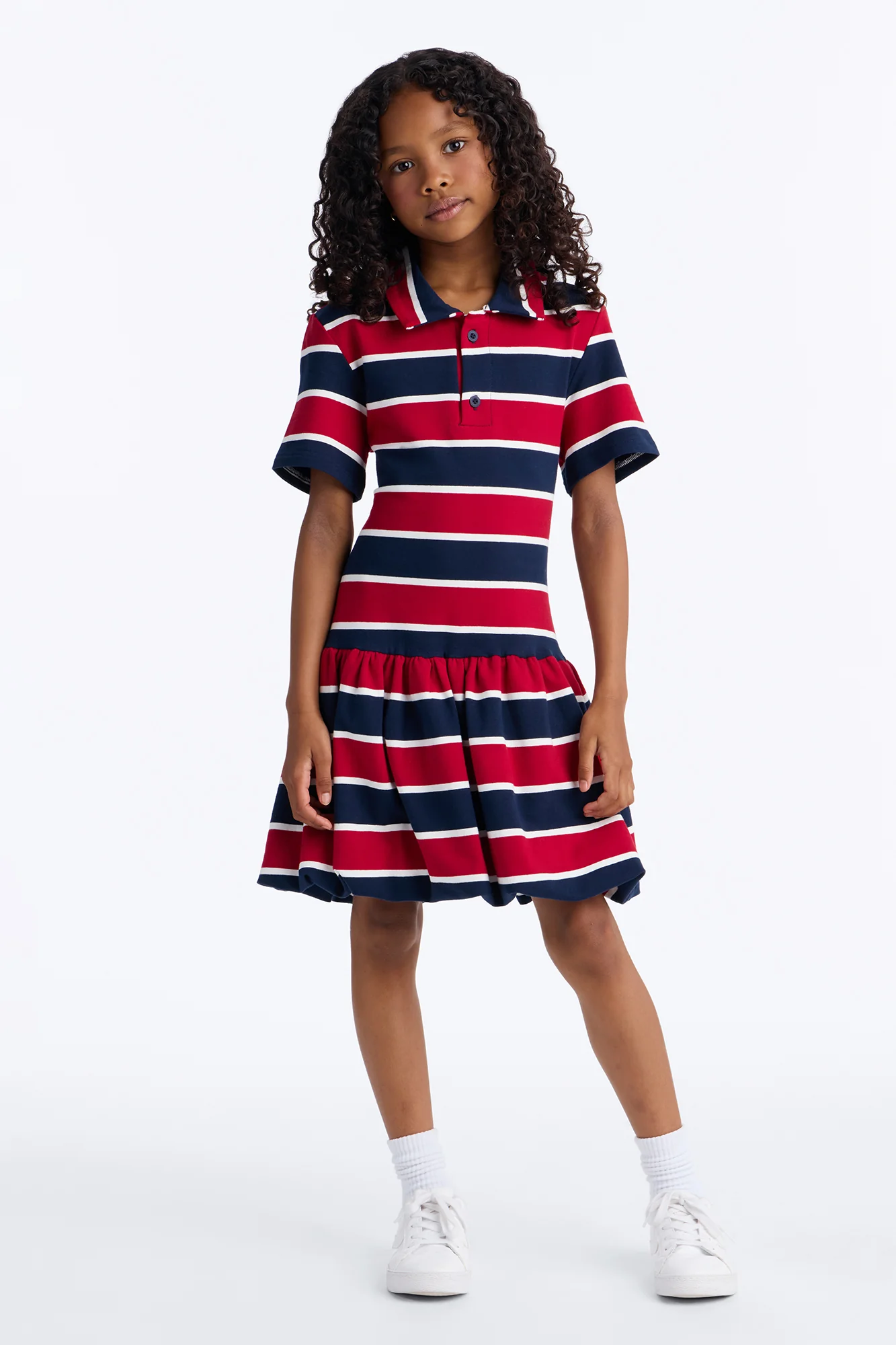Mini Hayes Striped Bubble Mini Dress - Navy/Red