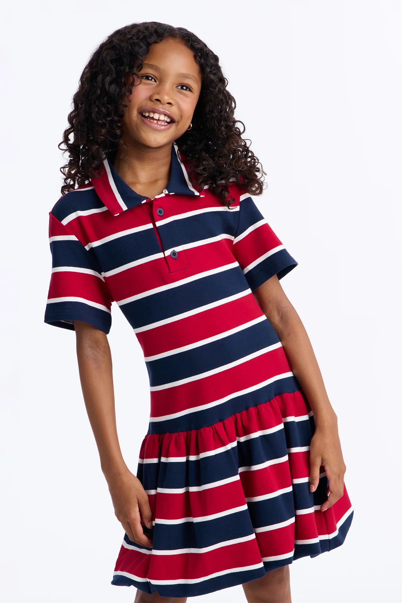 Mini Hayes Striped Bubble Mini Dress - Navy/Red - Image 2