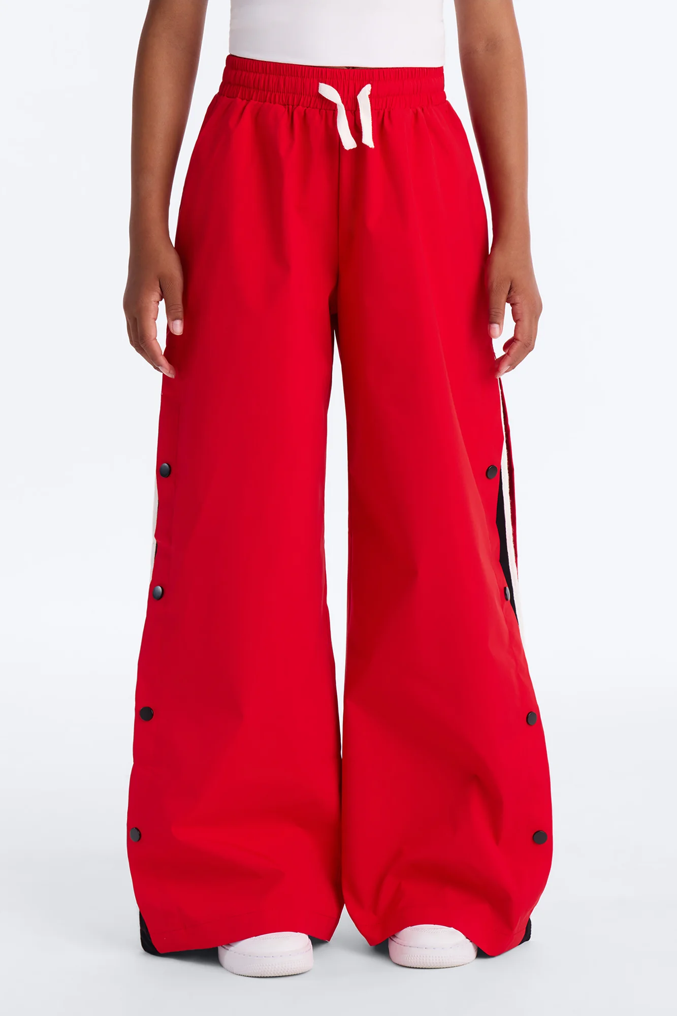 Mini Jennie Snap Button Track Pant - Red/White - Image 2