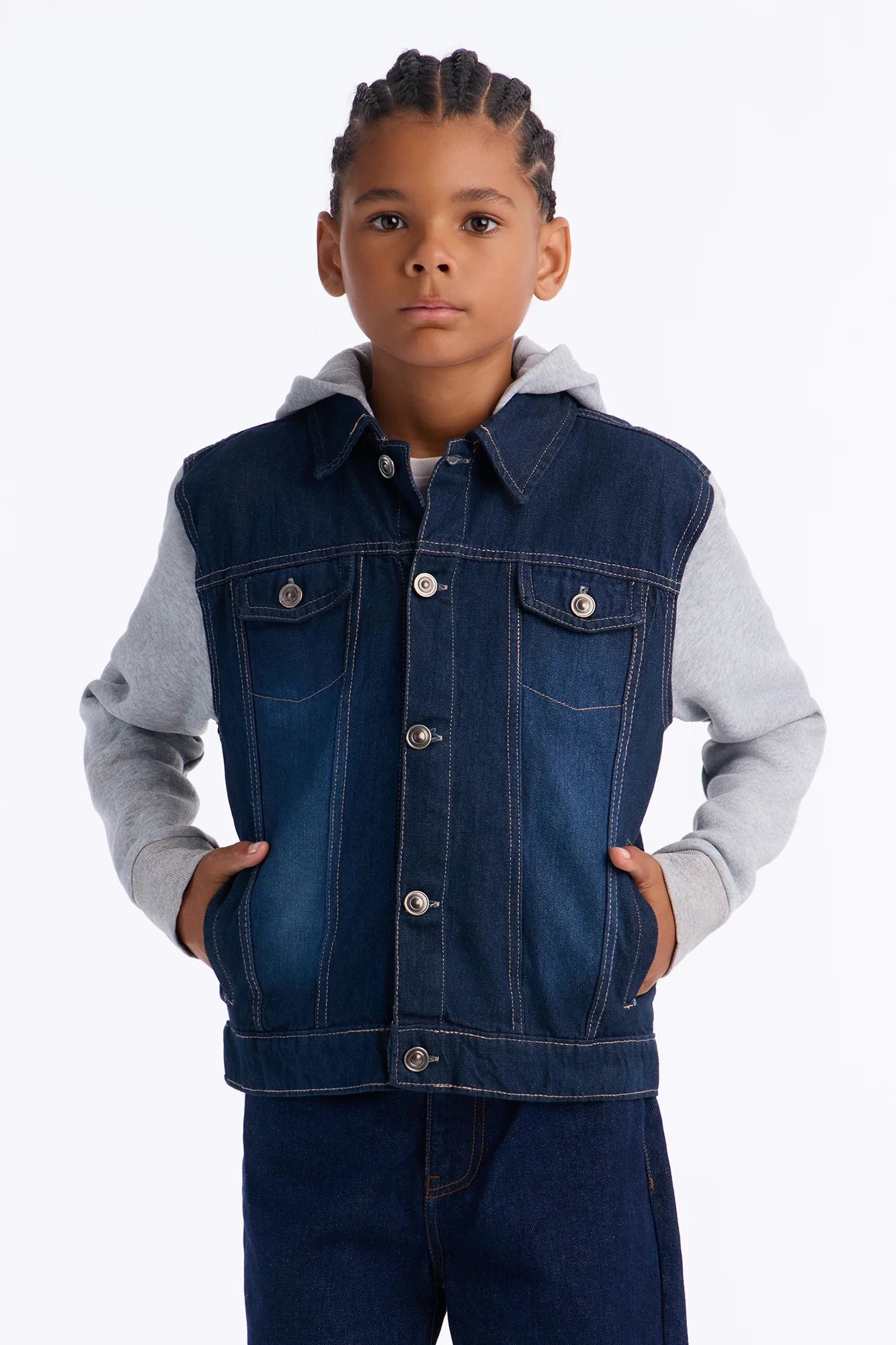 Mini Know For Sure Denim And Fleece Jacket - Medium Wash