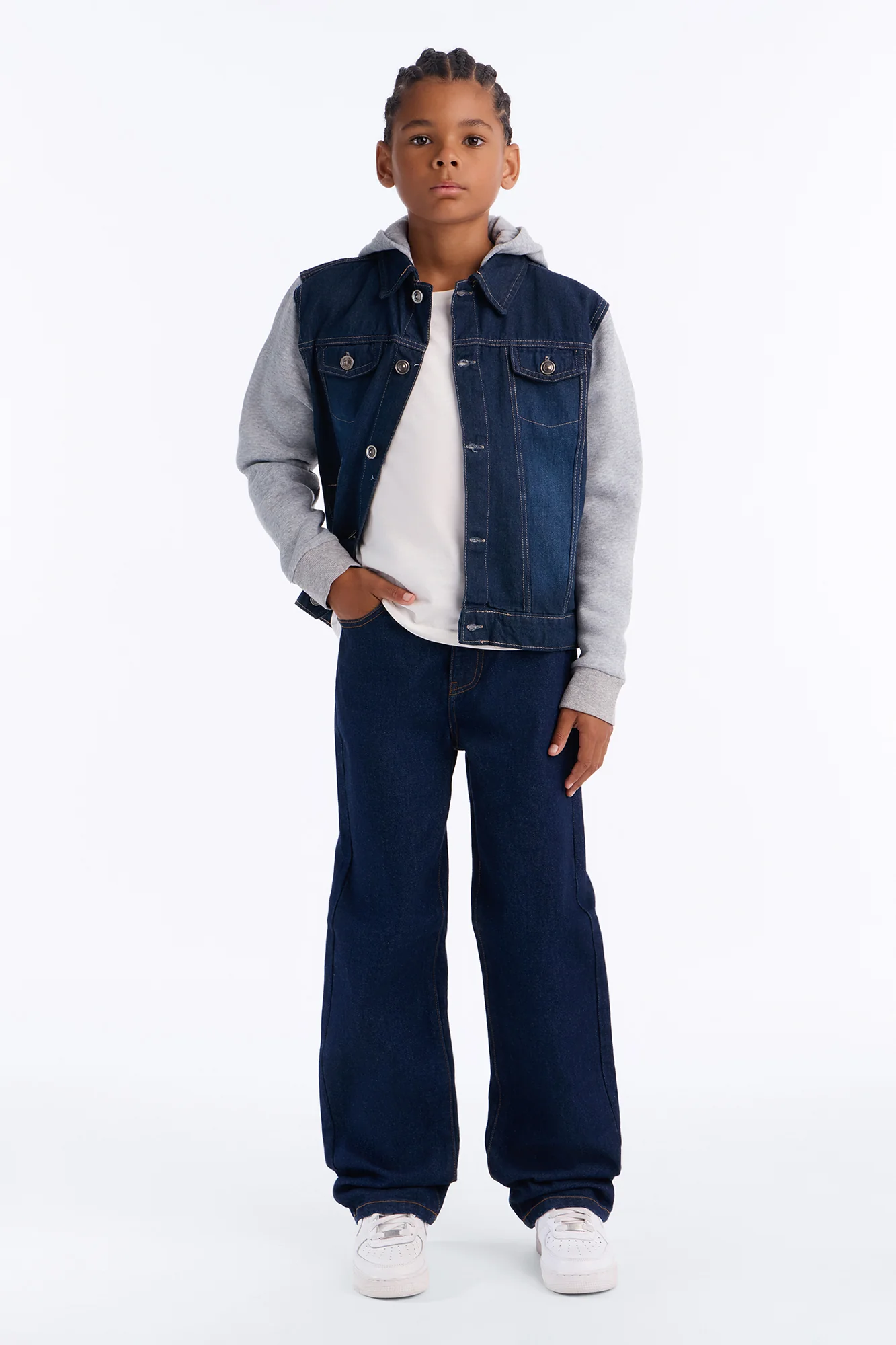 Mini Know For Sure Denim And Fleece Jacket - Medium Wash - Image 2