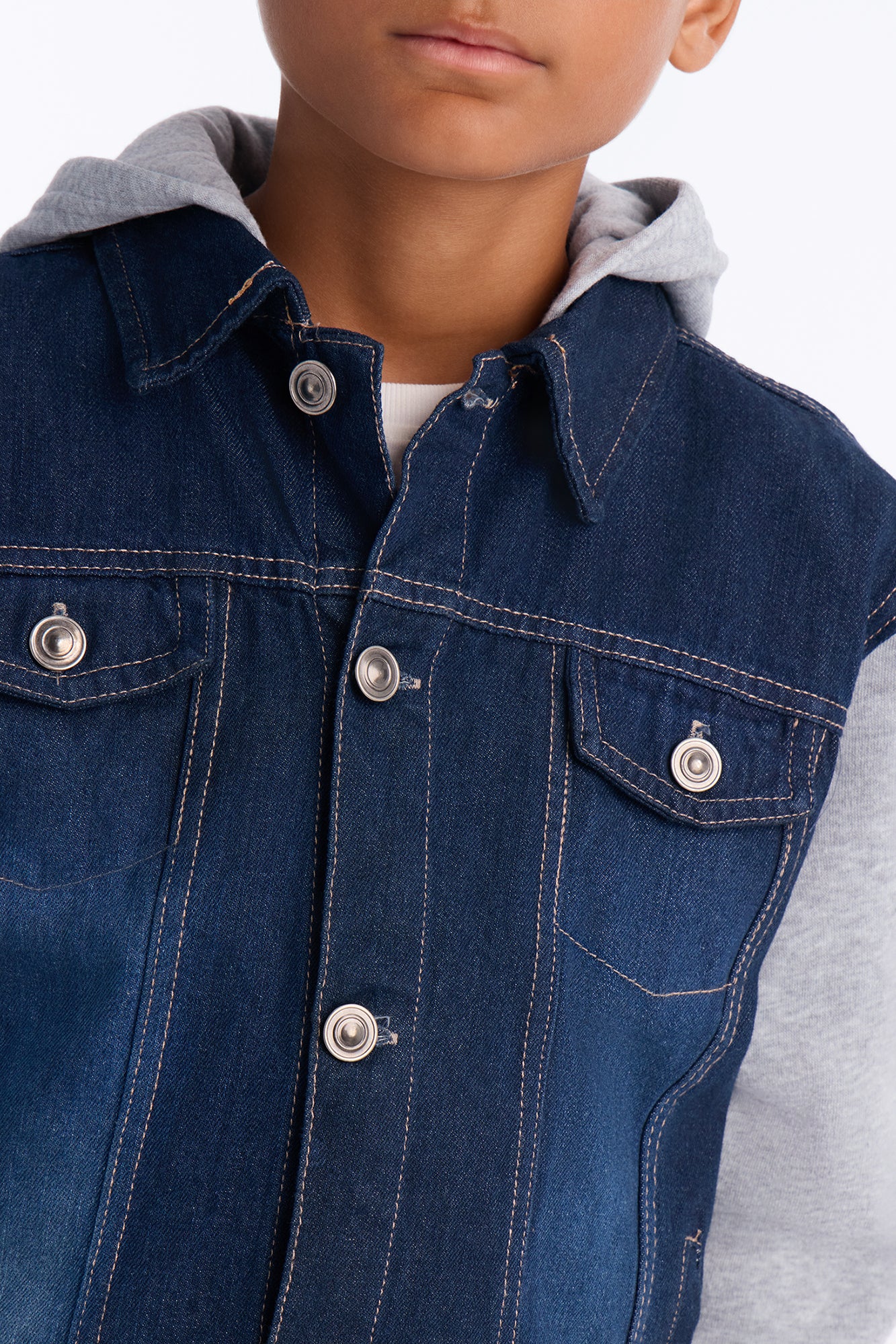 Mini Know For Sure Denim And Fleece Jacket - Medium Wash - Image 4