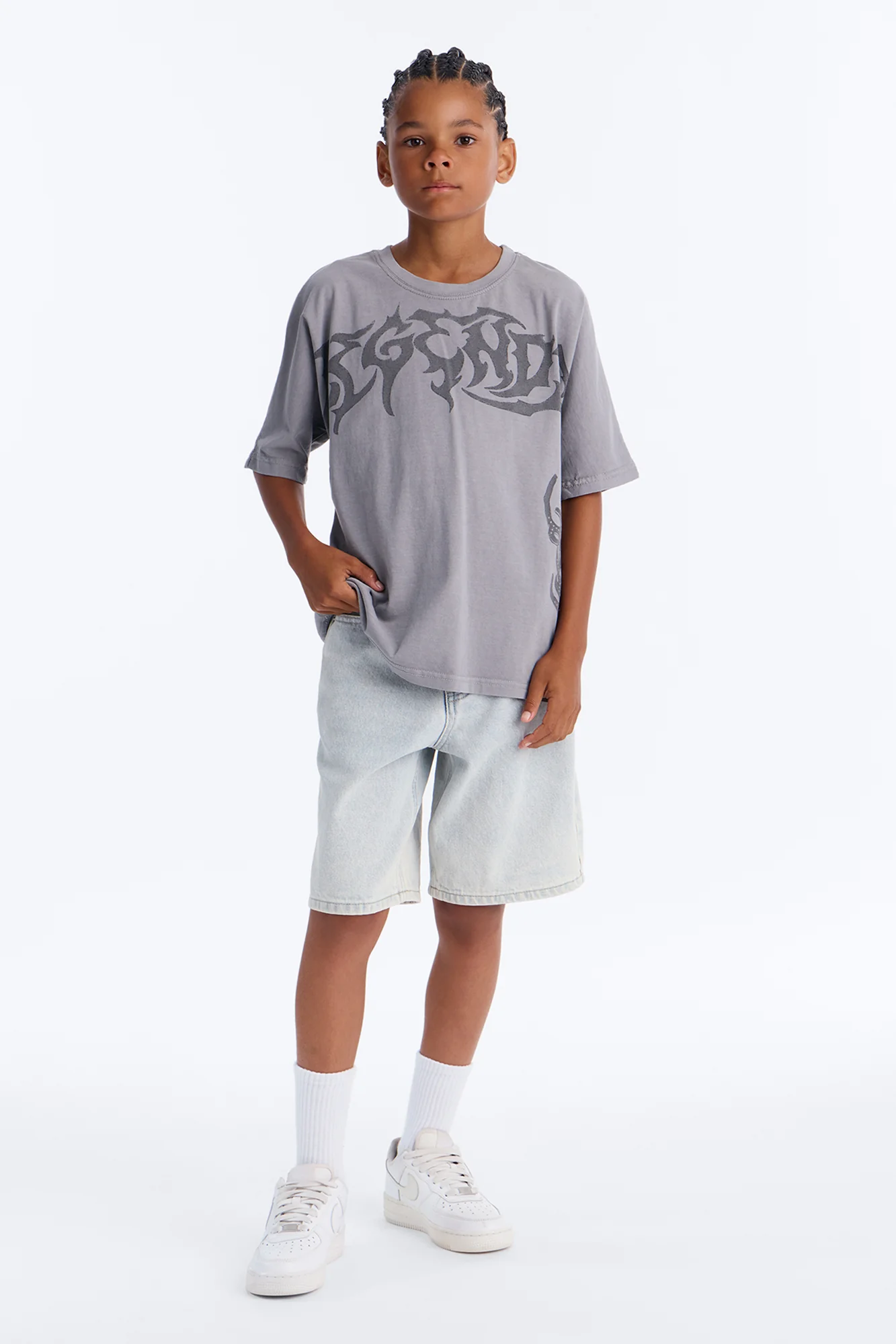 Mini Legendary Embroidery Short Sleeve Tee - Grey - Image 2