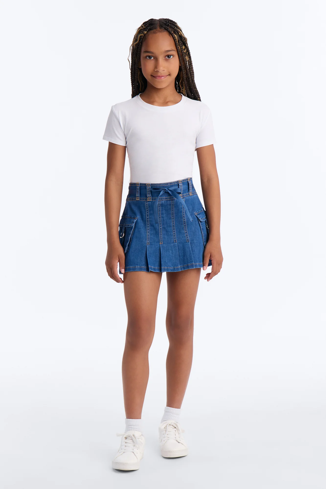 Mini Melanie Pleated Cargo Denim Mini Skirt - Blue - Image 2