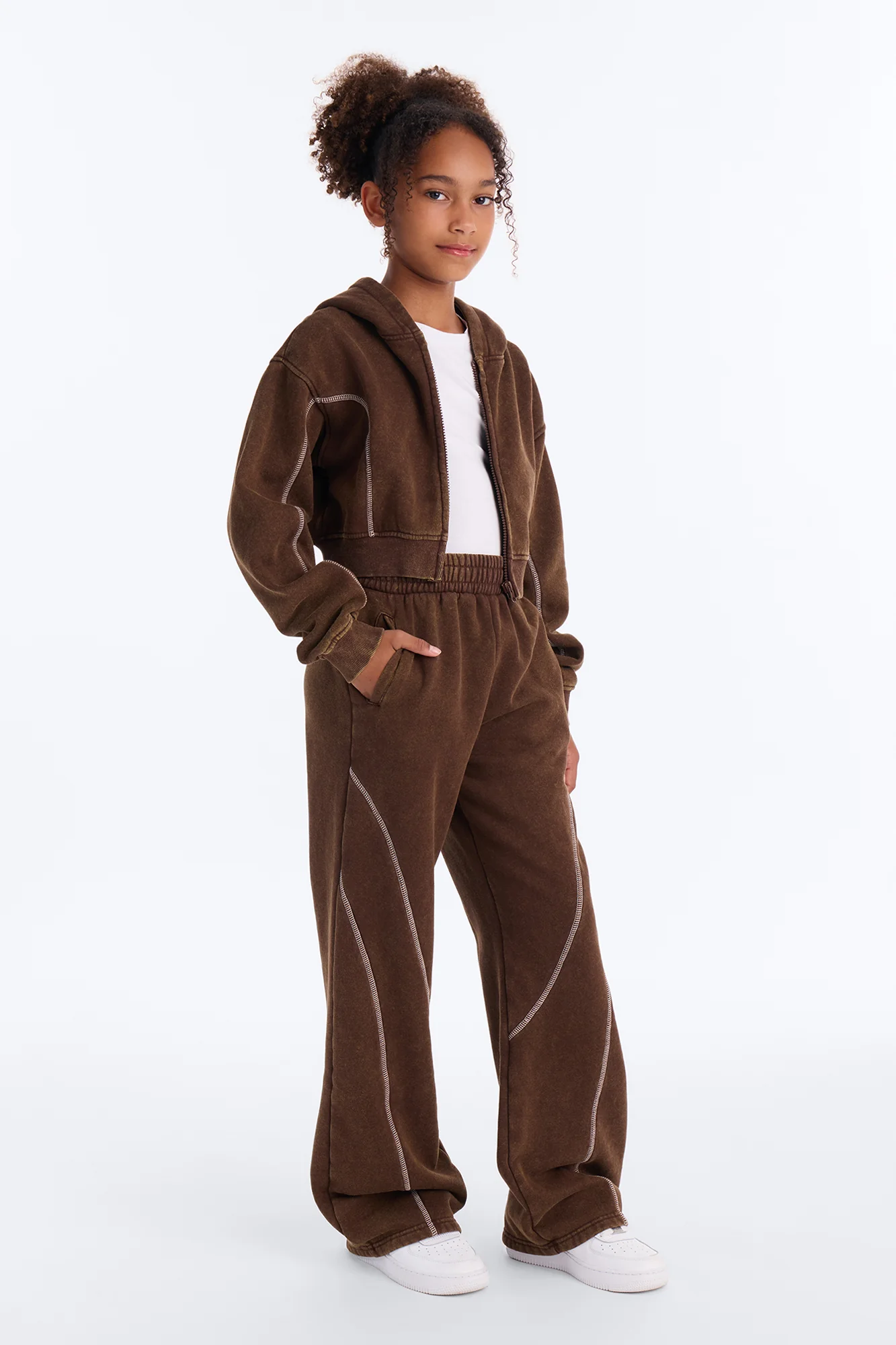 Mini Norah Washed Pant Set - Brown
