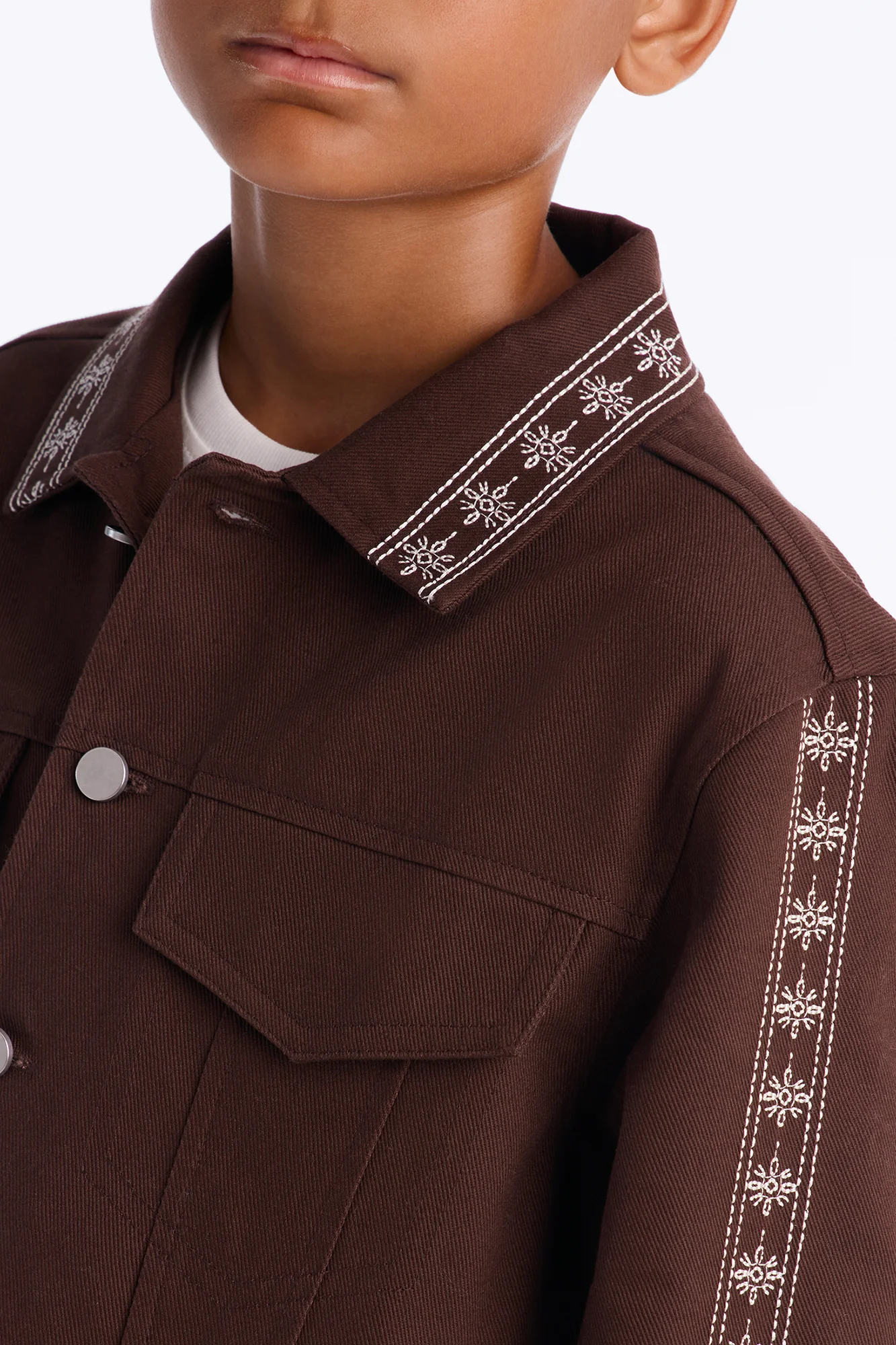 Mini On A Loop Embroidered Stitch Trucker Jacket - Brown - Image 3