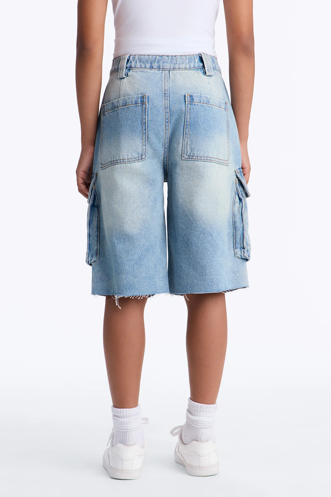 Mini Parker Denim Cargo Jorts - Light Wash - Image 4
