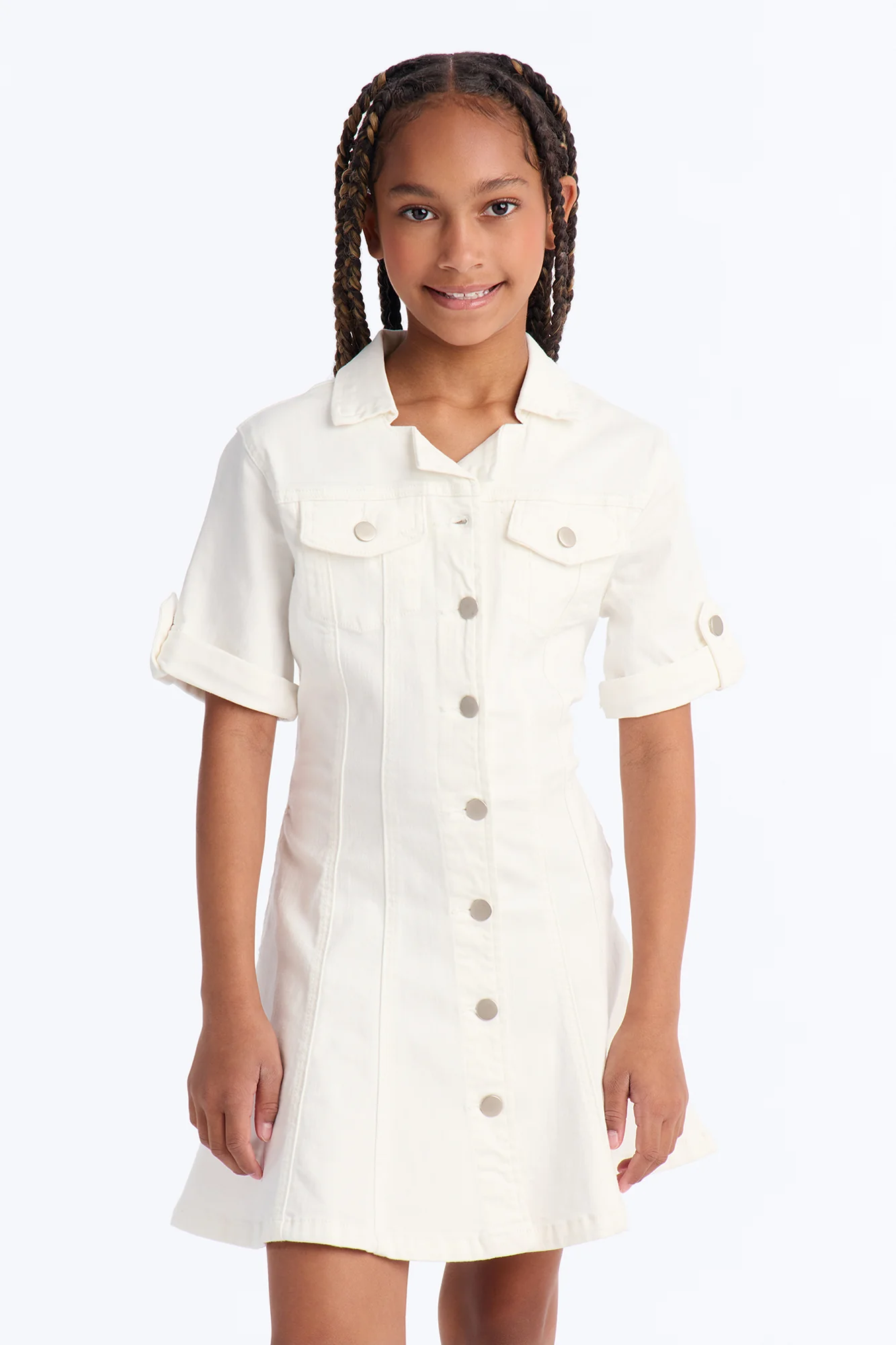 Mini Raven Stretch Denim Dress - White Wash - Image 2