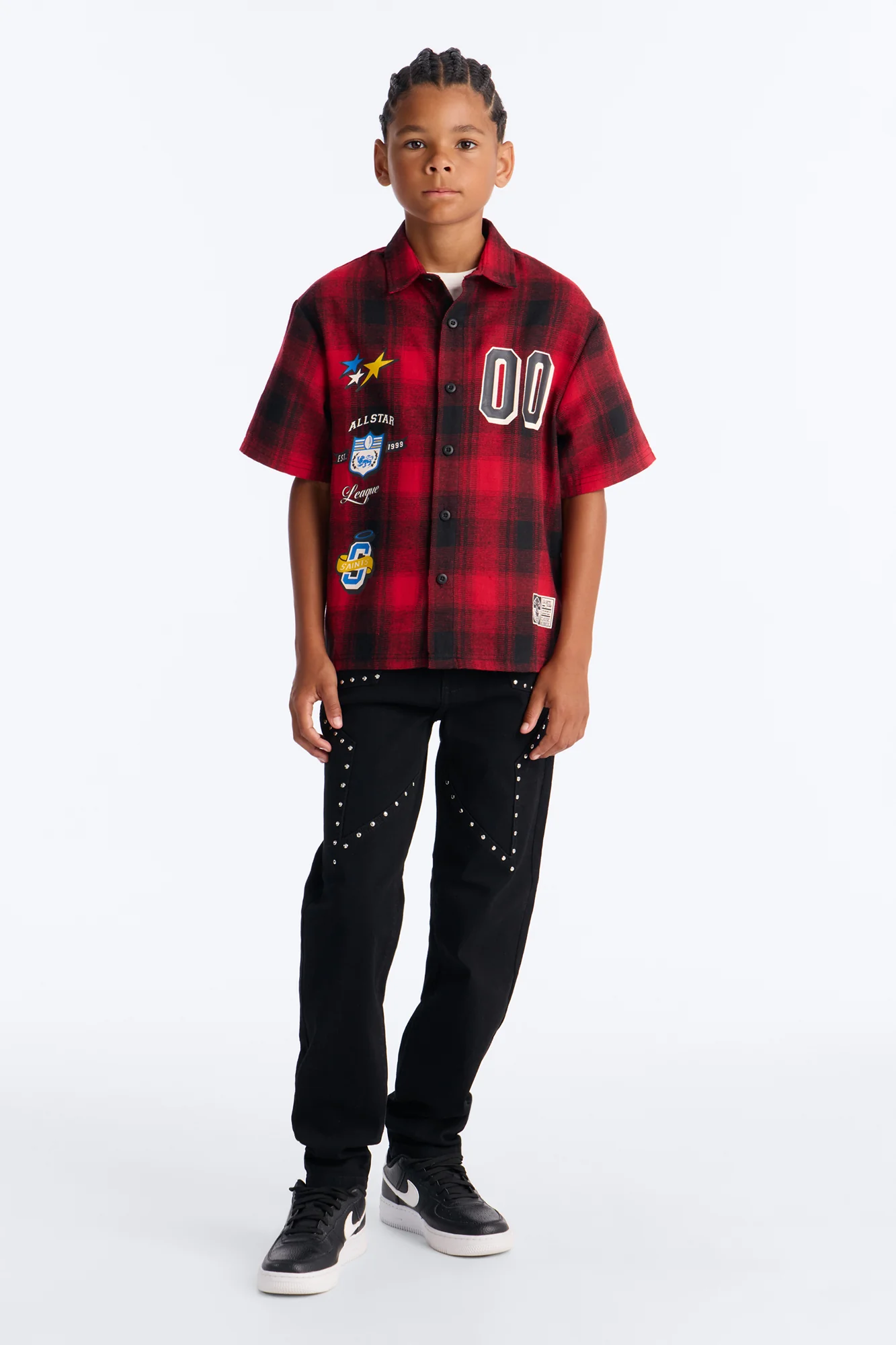 Mini Saints All Star League Front/Back Button Down Shirt - Red/Black - Image 2