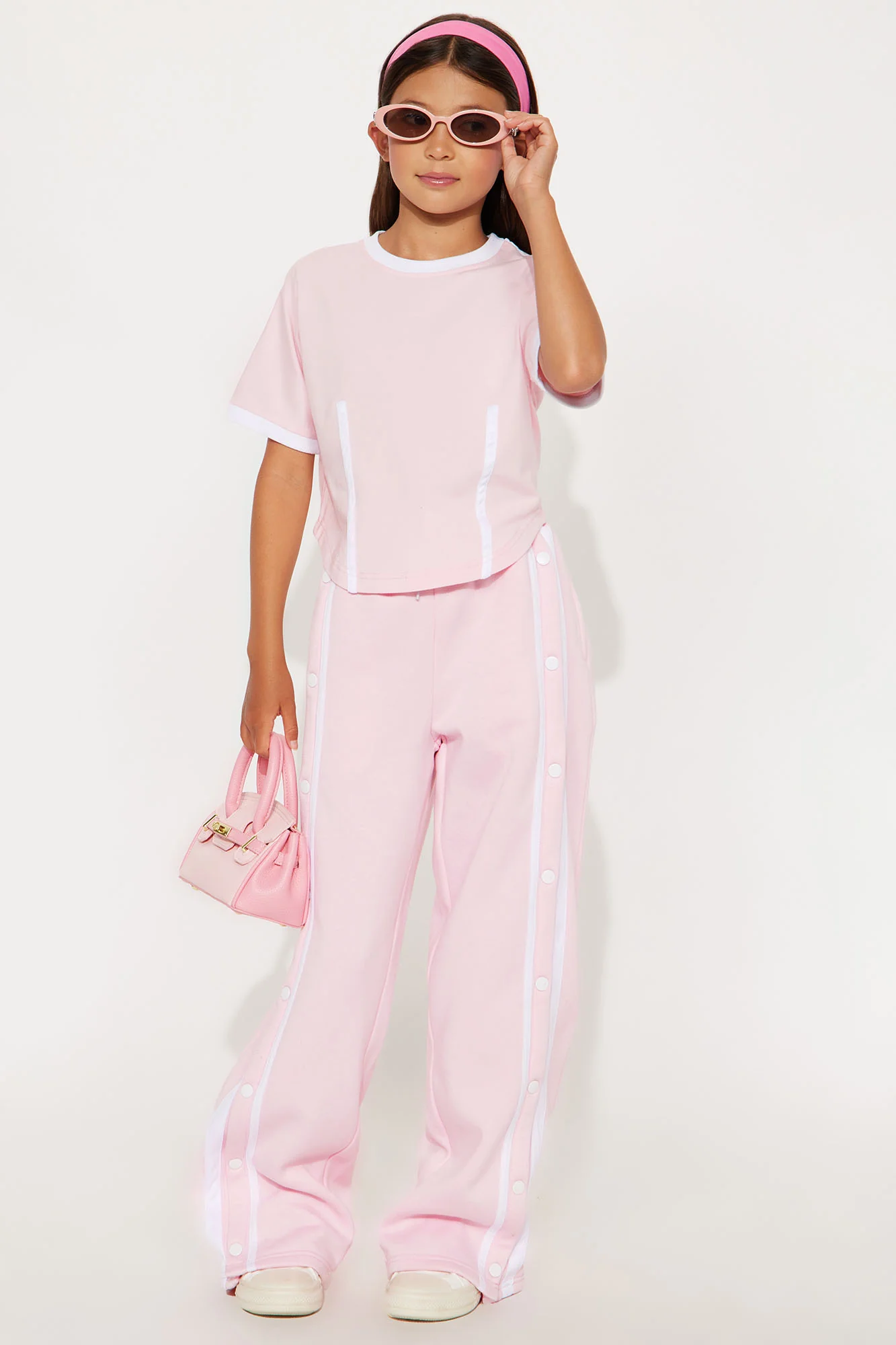 Mini Sara Fleece Track Pant Set - Pink