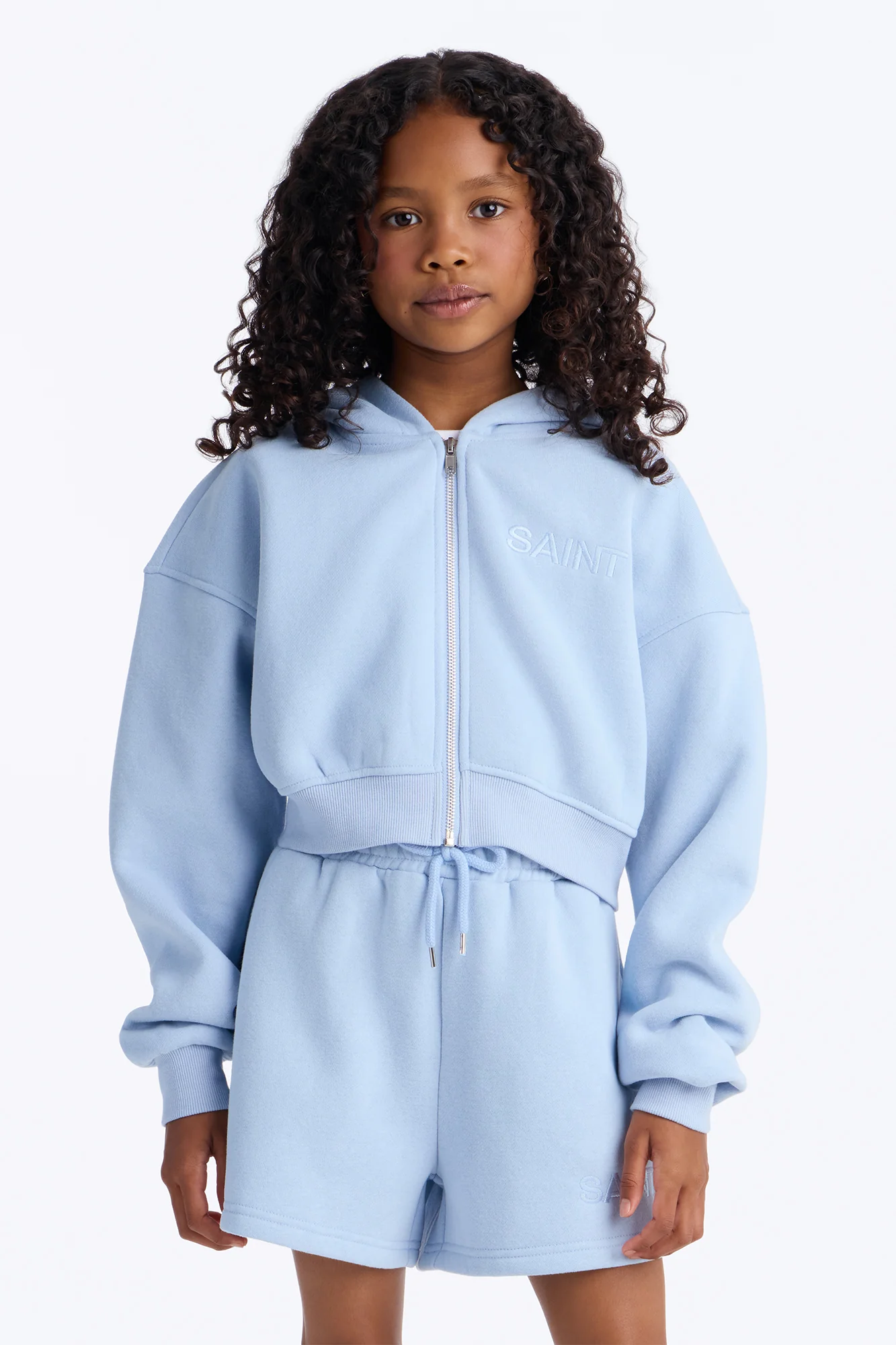Mini She's A Saint Cropped Fleece Pant Set - Light Blue - Image 2