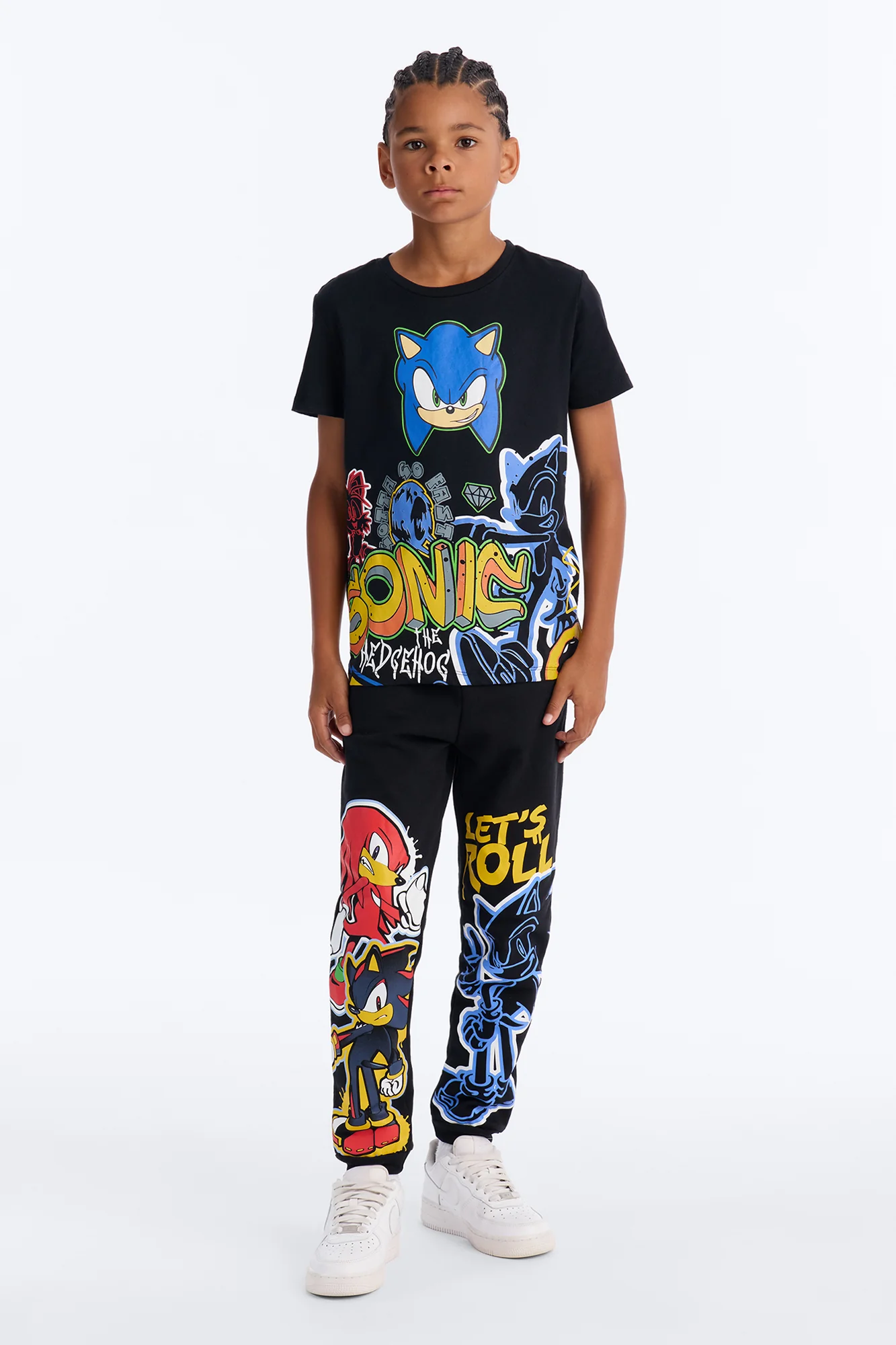 Mini Sonic And Friends Let's Roll Fleece Jogger Pant Set - Black