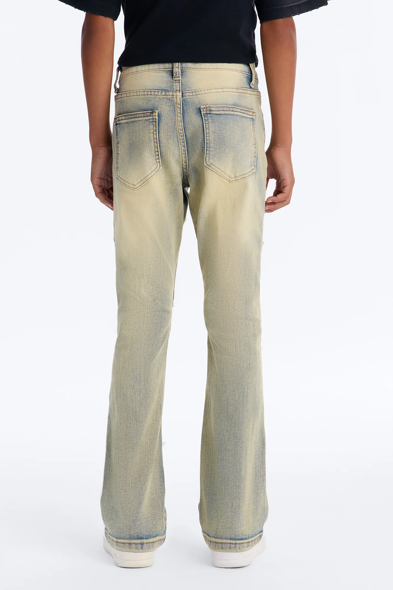 Mini Stacked Skinny Flare Triangle Fray Jeans - Light Wash - Image 3