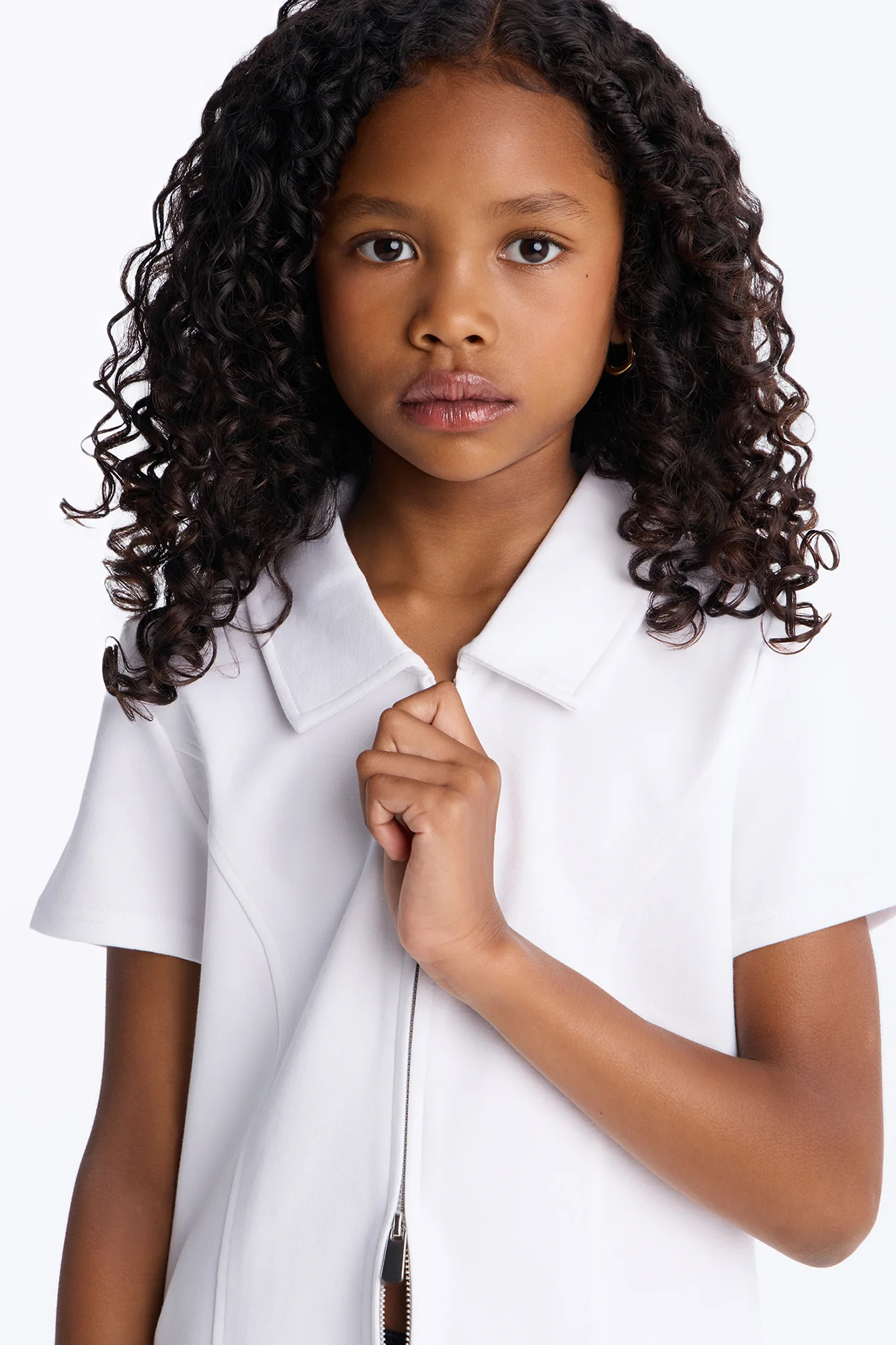 Mini Stay In Your Lane Short Sleeve Zip Front Shirt - White - Image 3