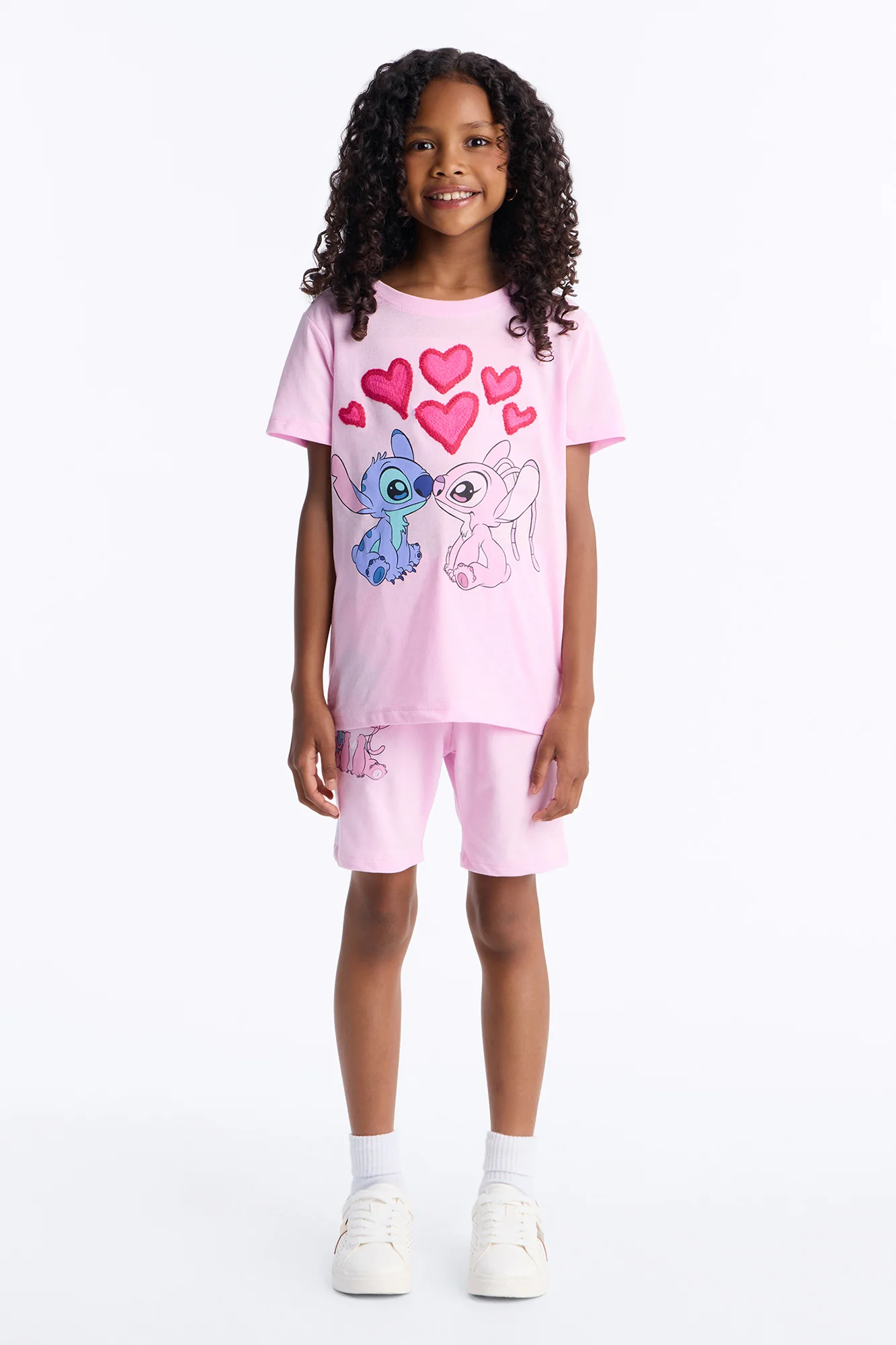Mini Stitch And Angel Eternal Love Bike Short Set - Light Pink