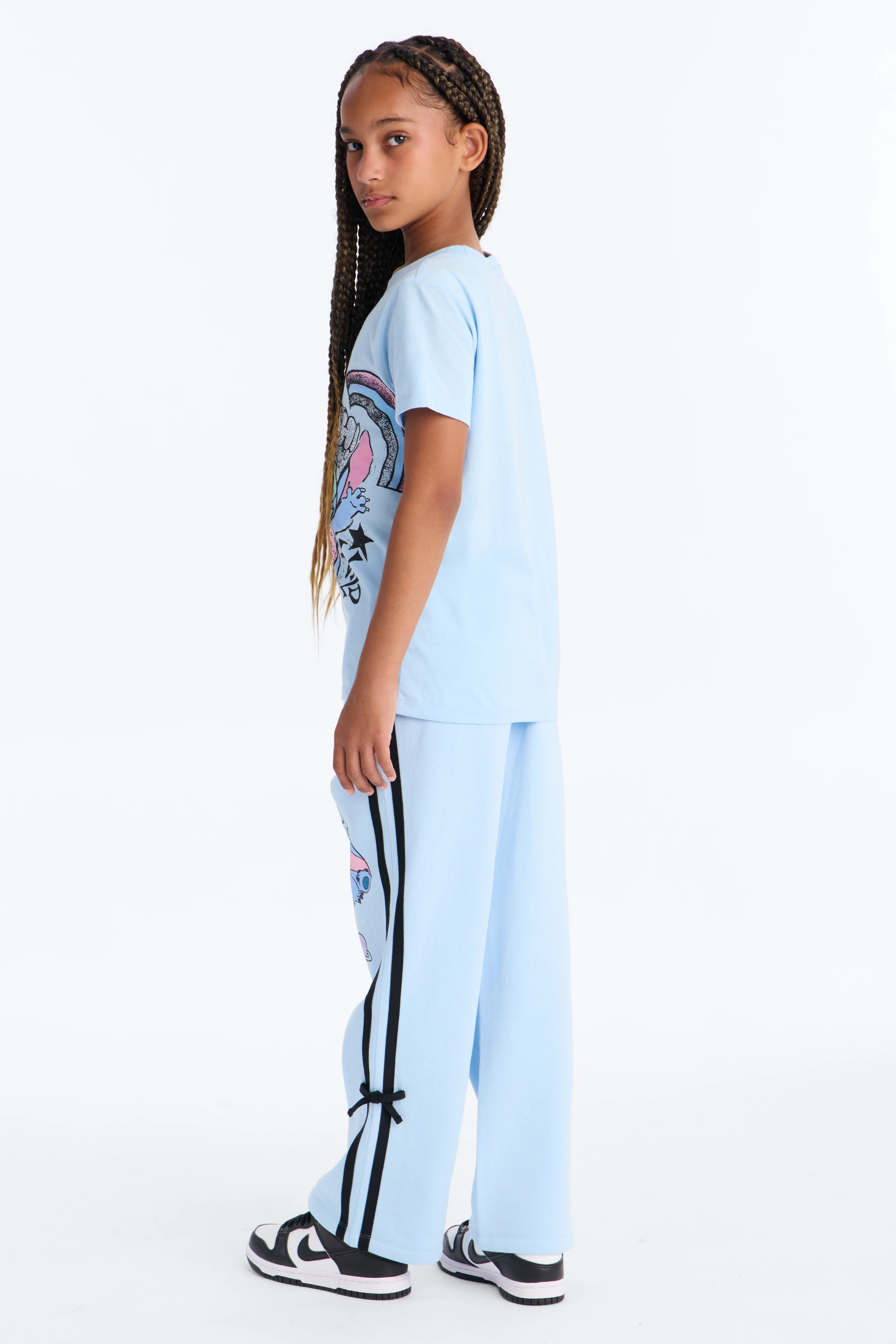 Mini Stitch Graffiti Wide Leg Pant Set - Light Blue - Image 3
