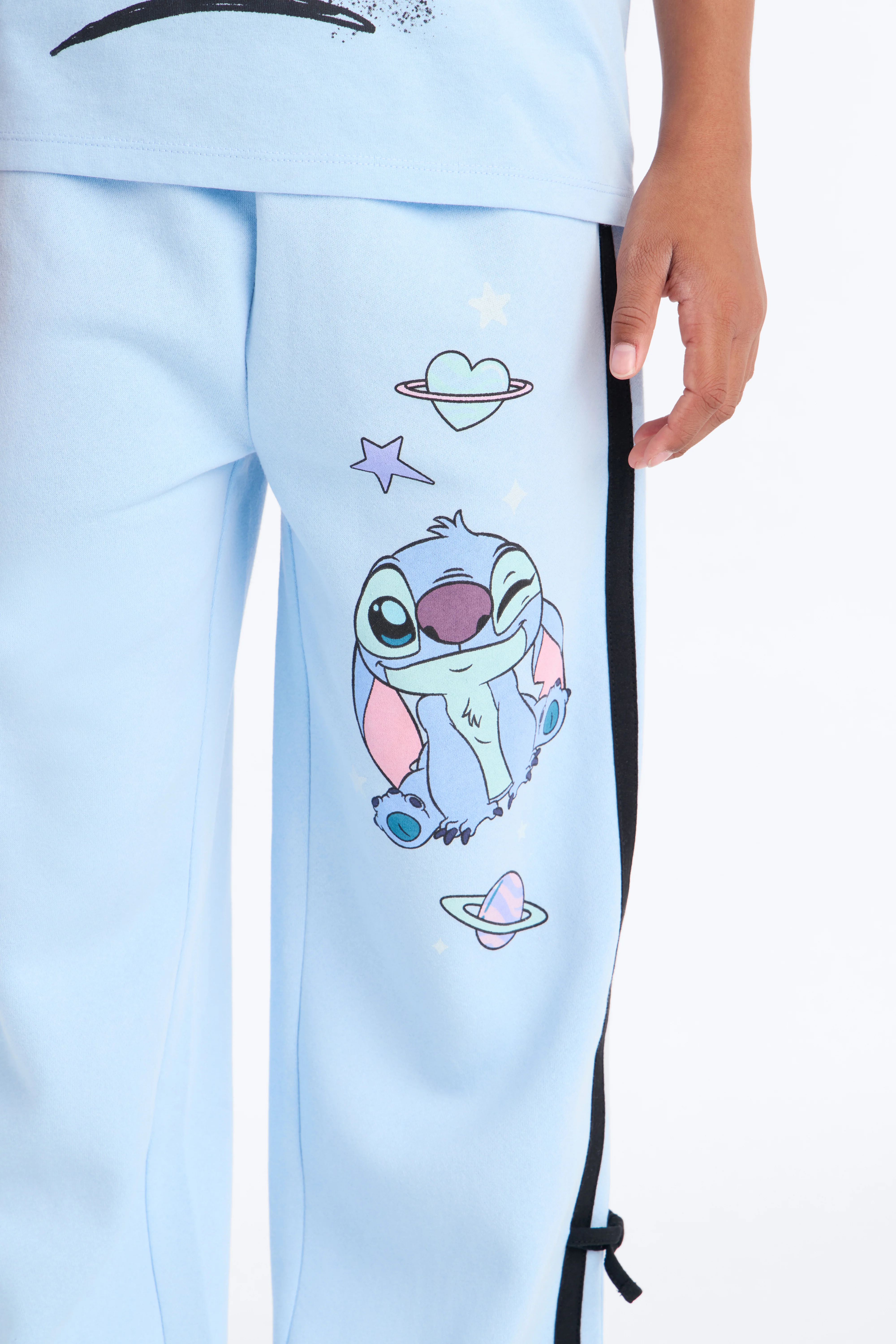 Mini Stitch Graffiti Wide Leg Pant Set - Light Blue - Image 4