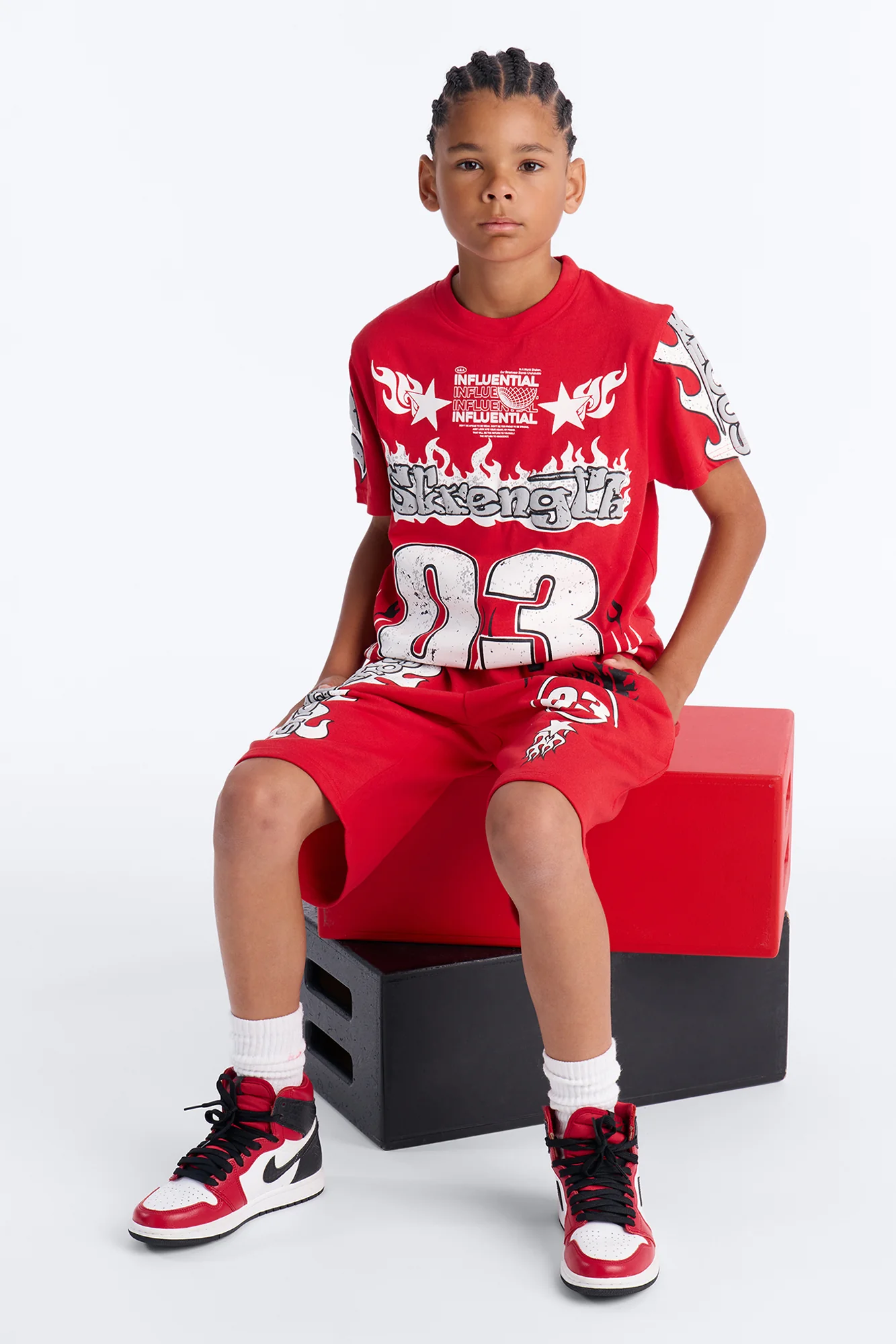 Mini Strength Fleece Short Set - Red