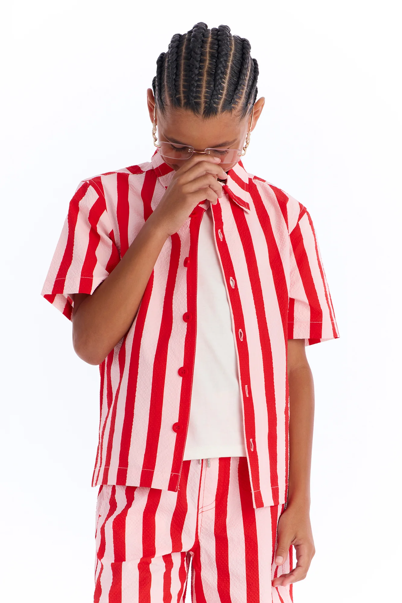 Mini Striped Party Seersucker Button Up Shirt - Red