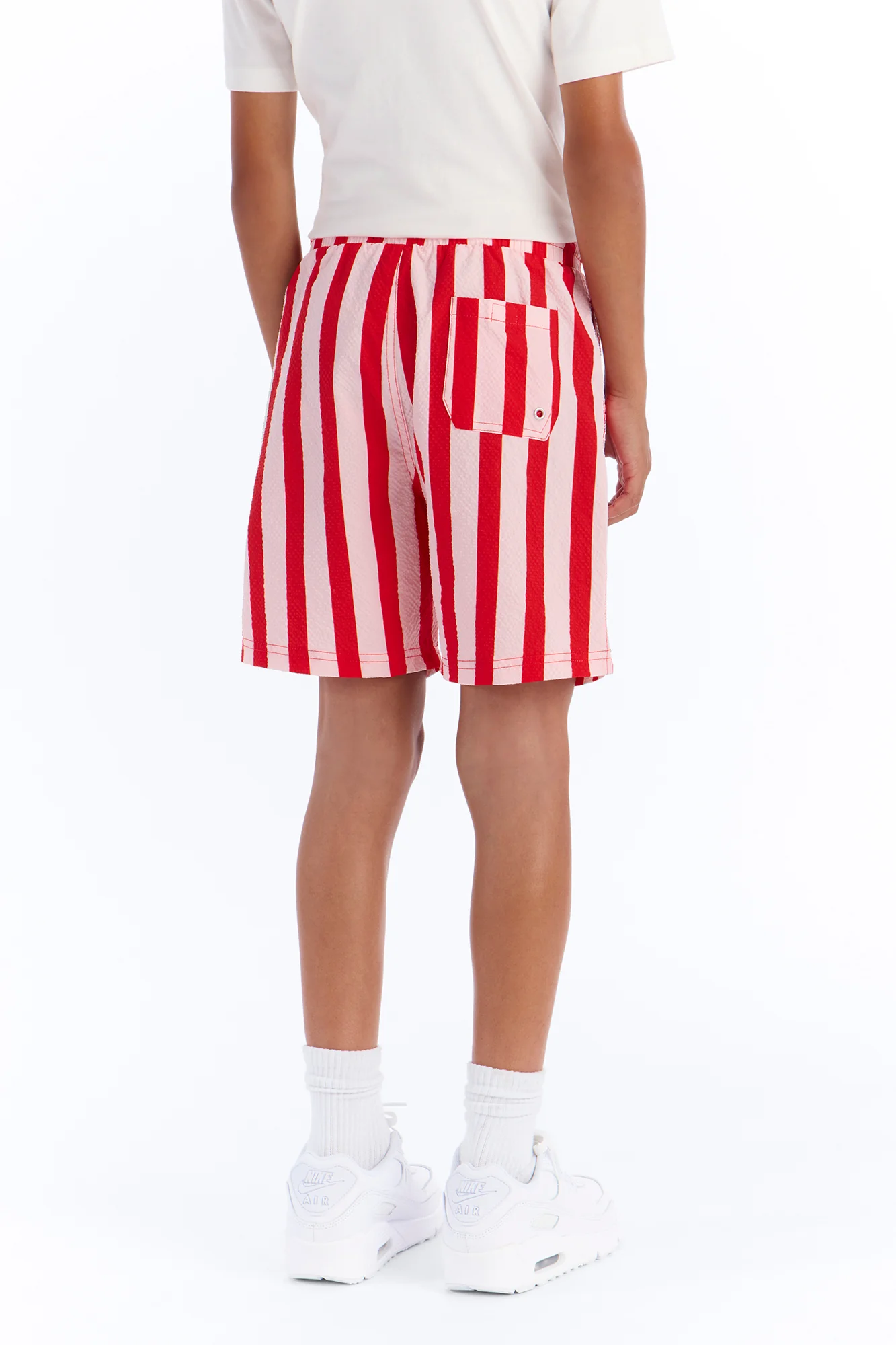 Mini Striped Party Seersucker Swim Trunk 6″ - Red - Image 4