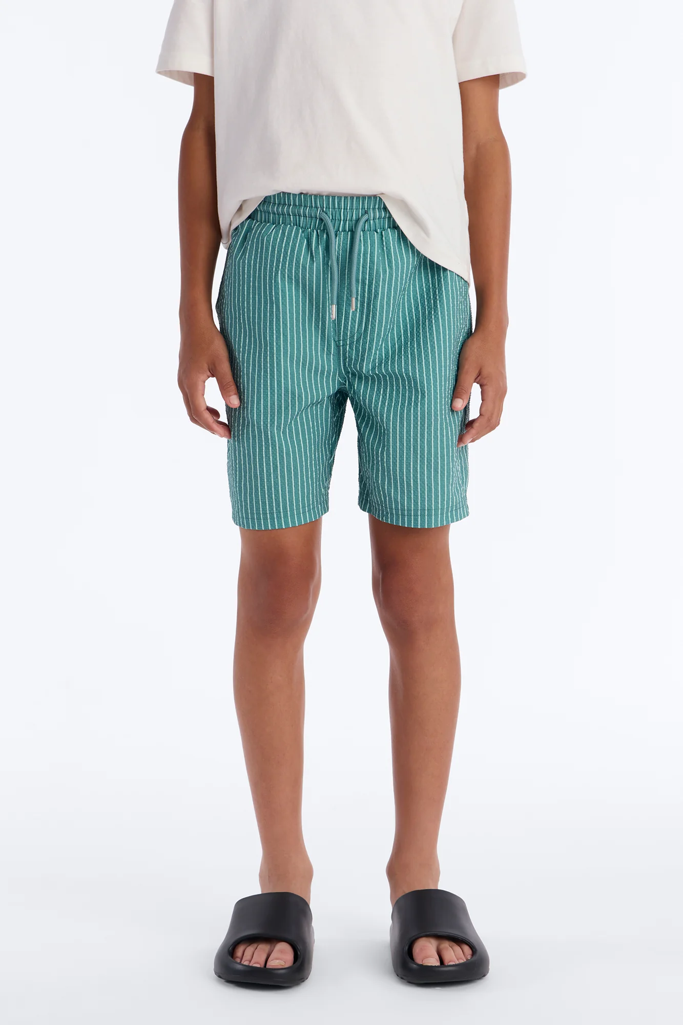 Mini Striped Relaxin' Seersucker Swim Trunk 6″ Trunk - Green