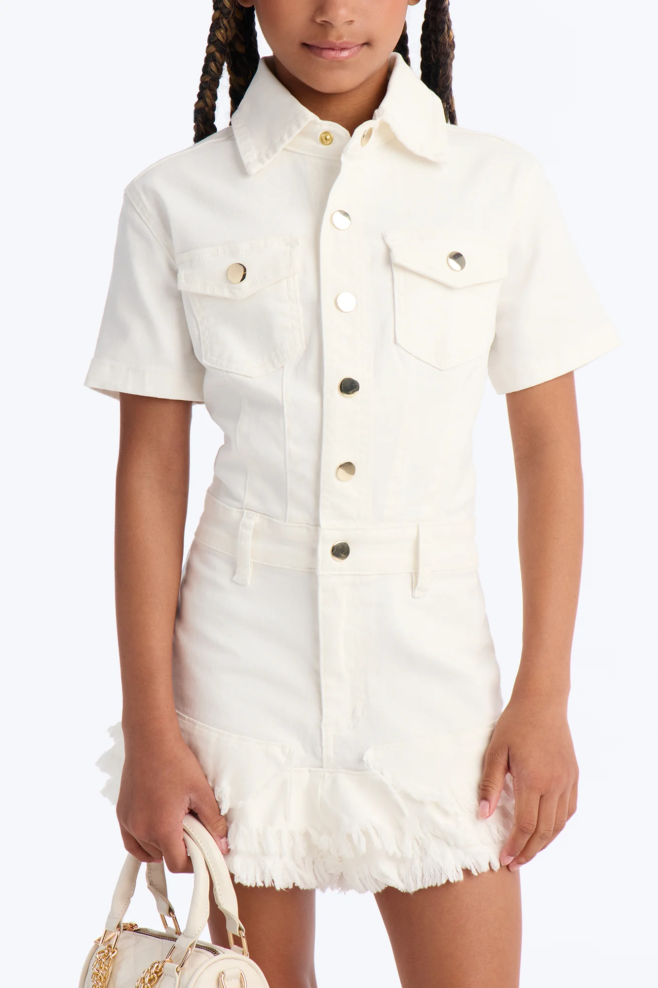 Mini Sweet Bliss Denim Romper - White - Image 3