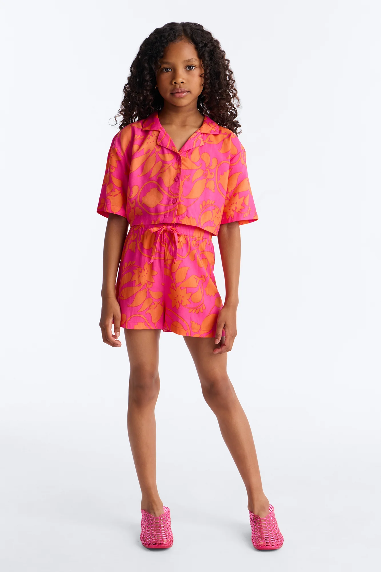 Mini Vacay Vibes Tropical Short Set - Pink/combo