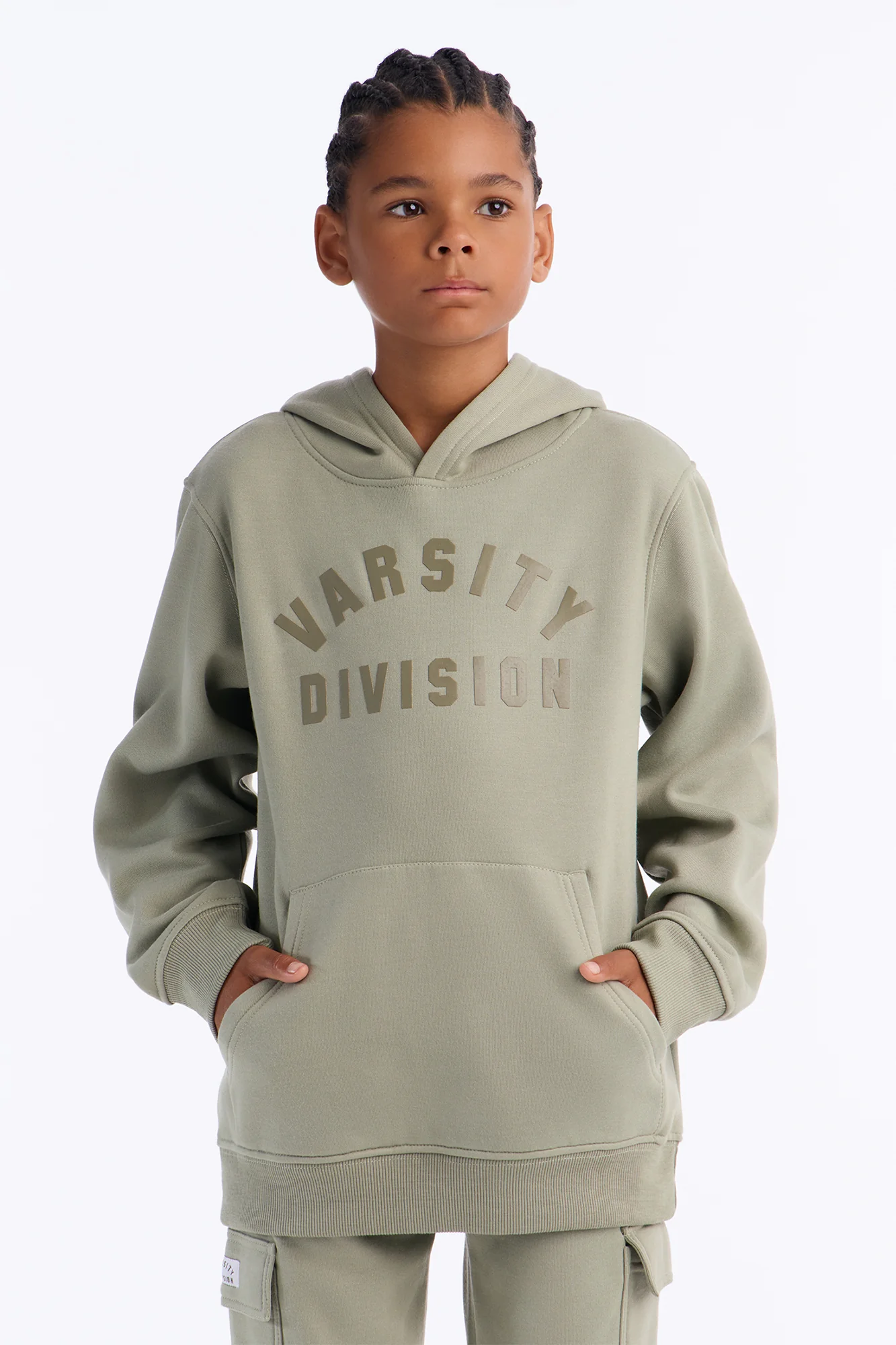 Mini Varsity Division Pullover Hoodie and Jogger Pant Set - Sage - Image 2