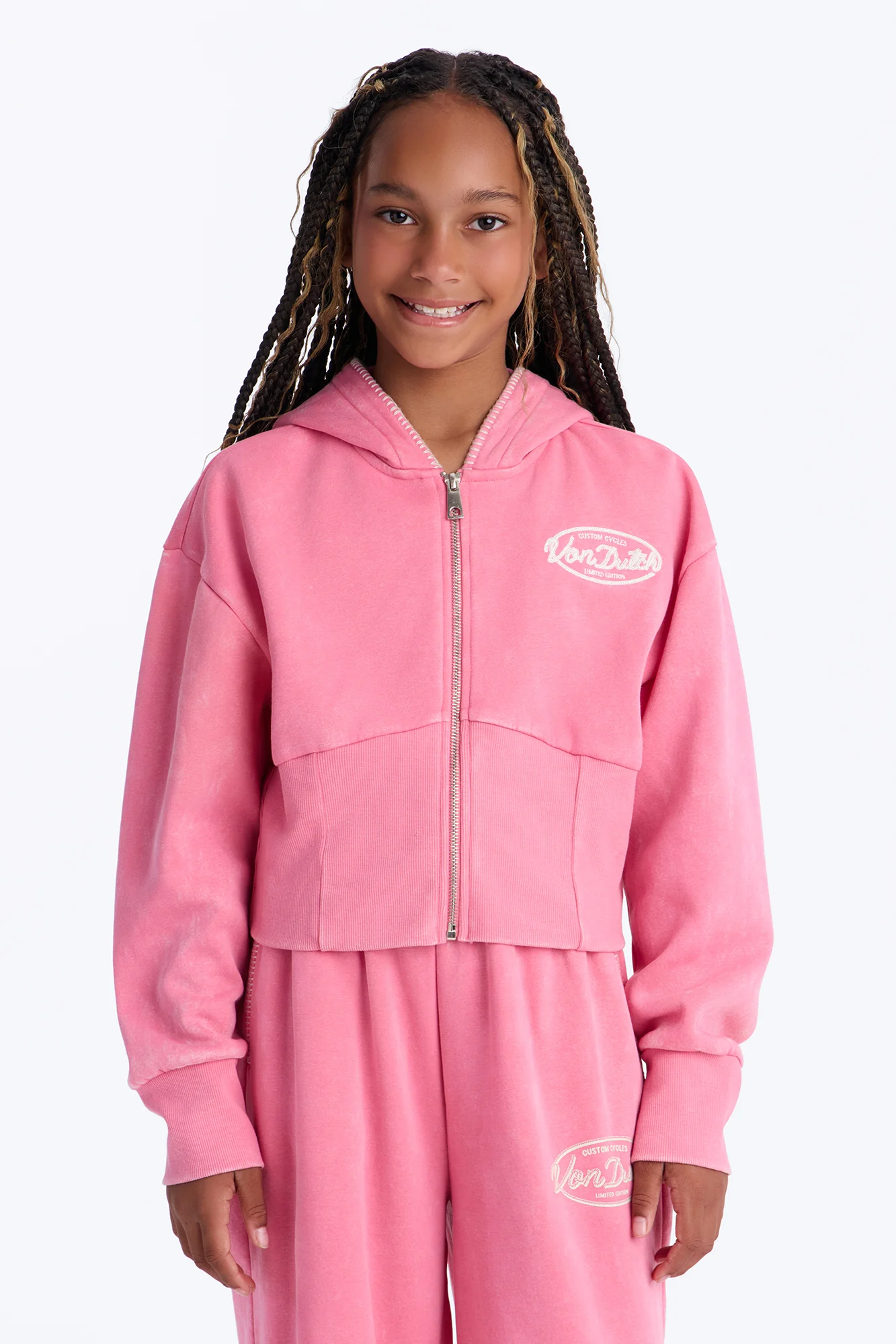 Mini Von Dutch Washed Faded Love Zip Up Sweatshirt - Pink