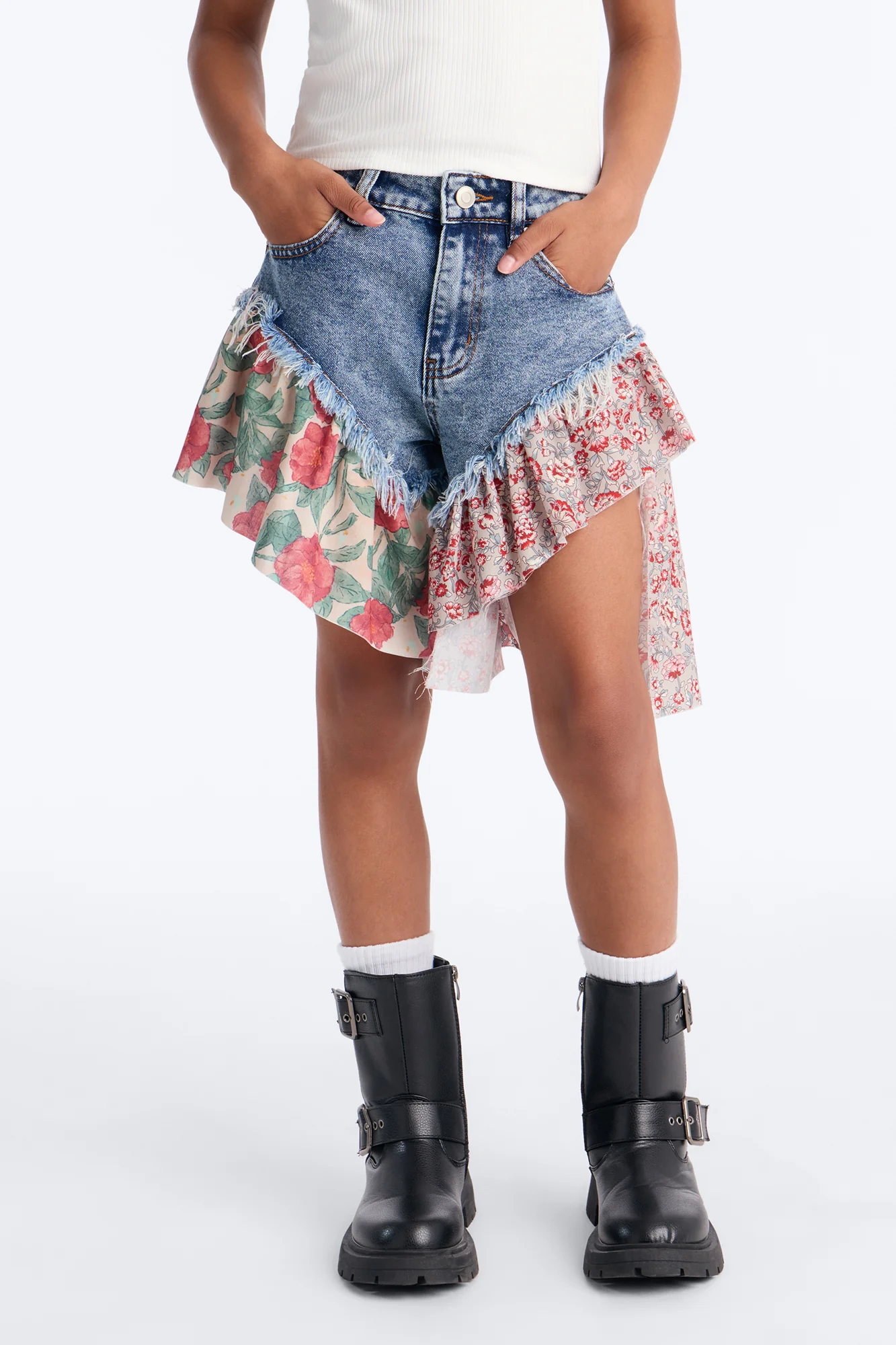Mini Wildwood Floral Denim Shorts - Dark Wash - Image 3