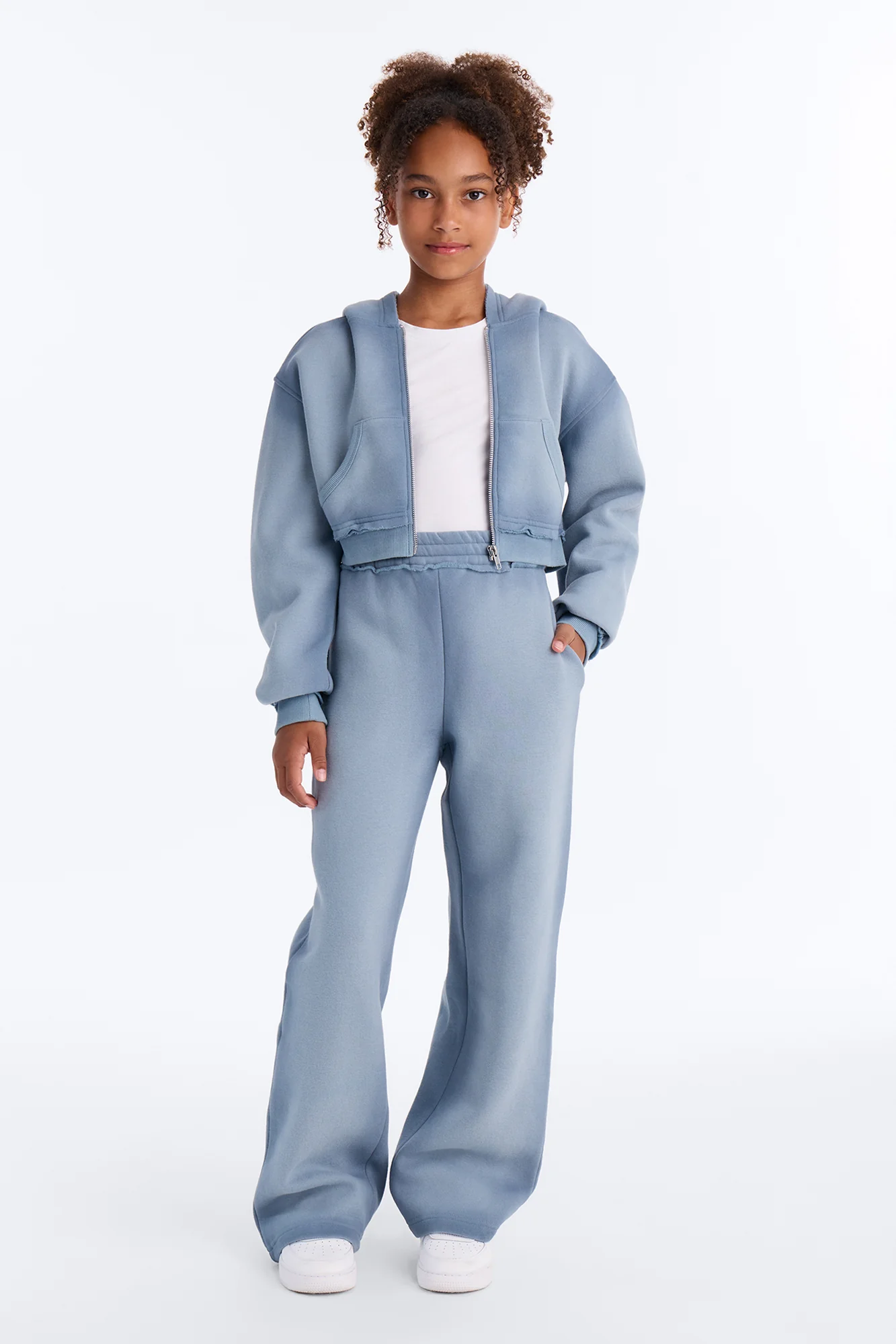Mini Wynona Washed Fleece Pant Set - Slate Blue