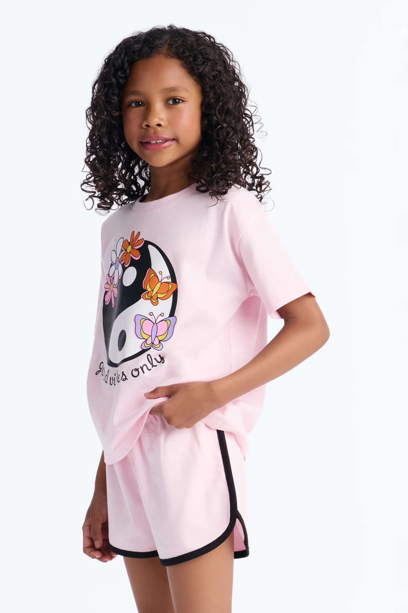 Mini Yin Yang Good Vibes Short Set - Pink - Image 3