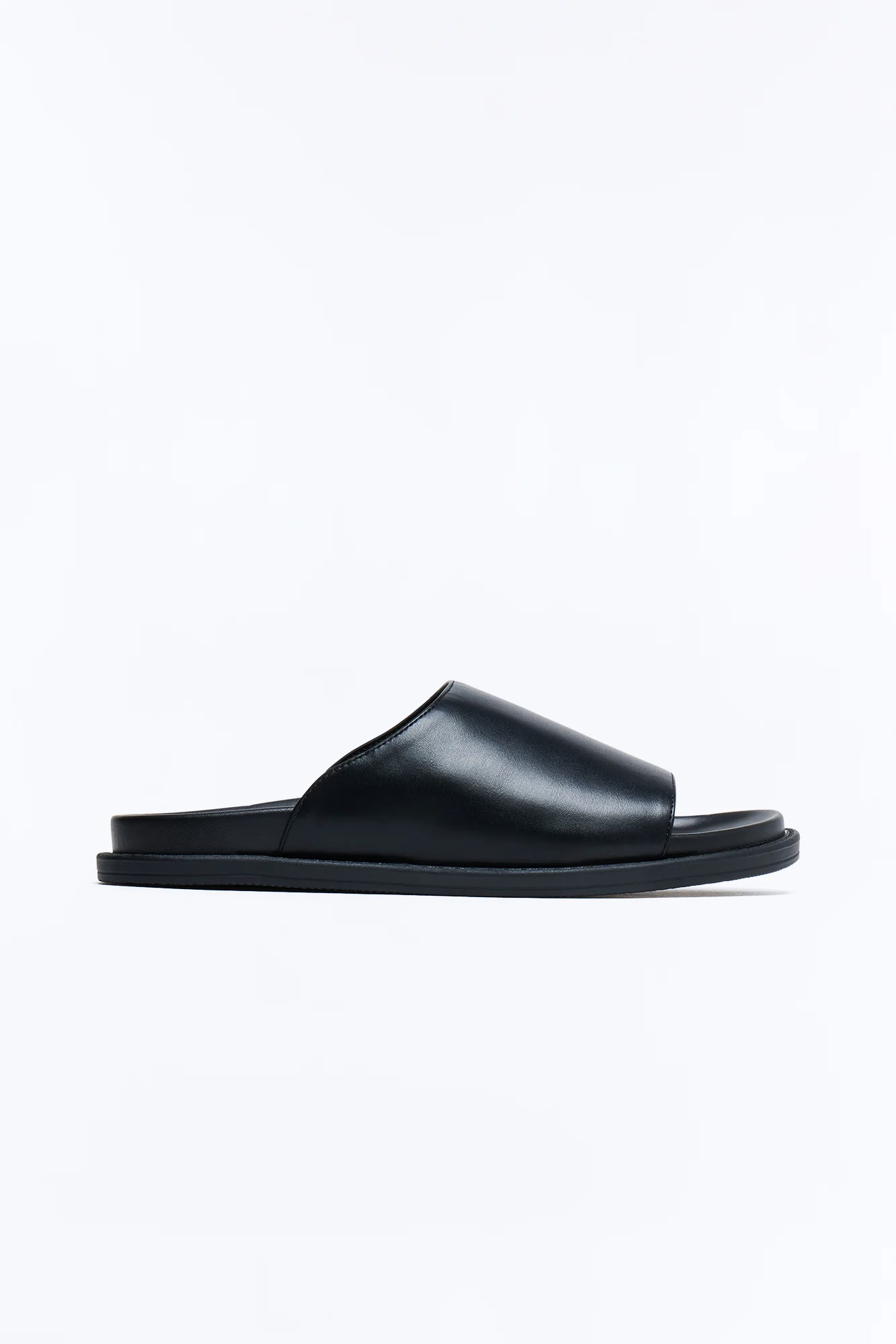 Minimal Faux Leather Slip On Slide - Black - Image 3