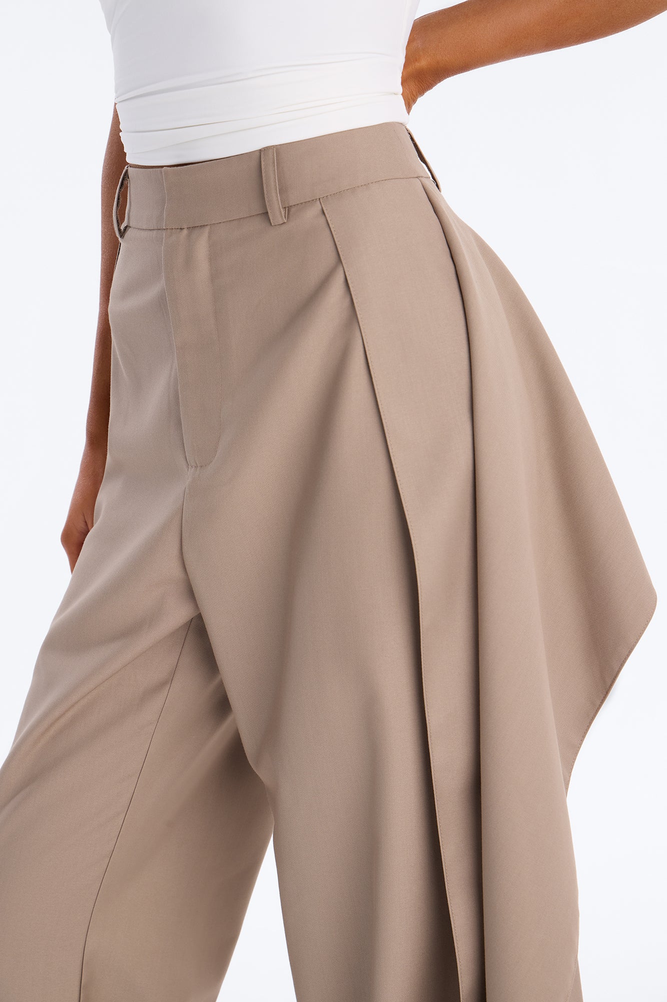 Mirage High Rise Layered Ruffle Wide Leg Trouser - Stone - Image 3