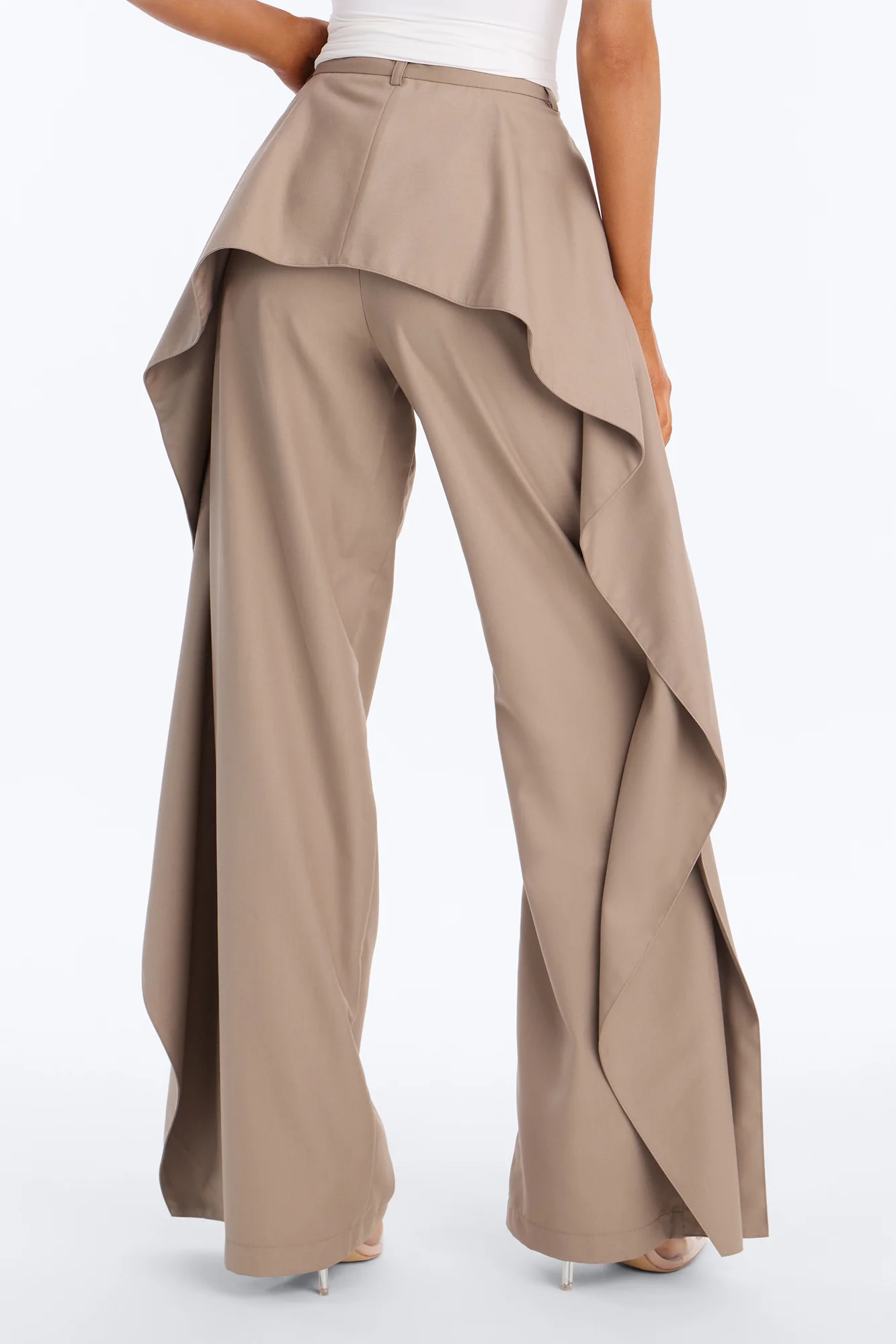 Mirage High Rise Layered Ruffle Wide Leg Trouser - Stone - Image 4