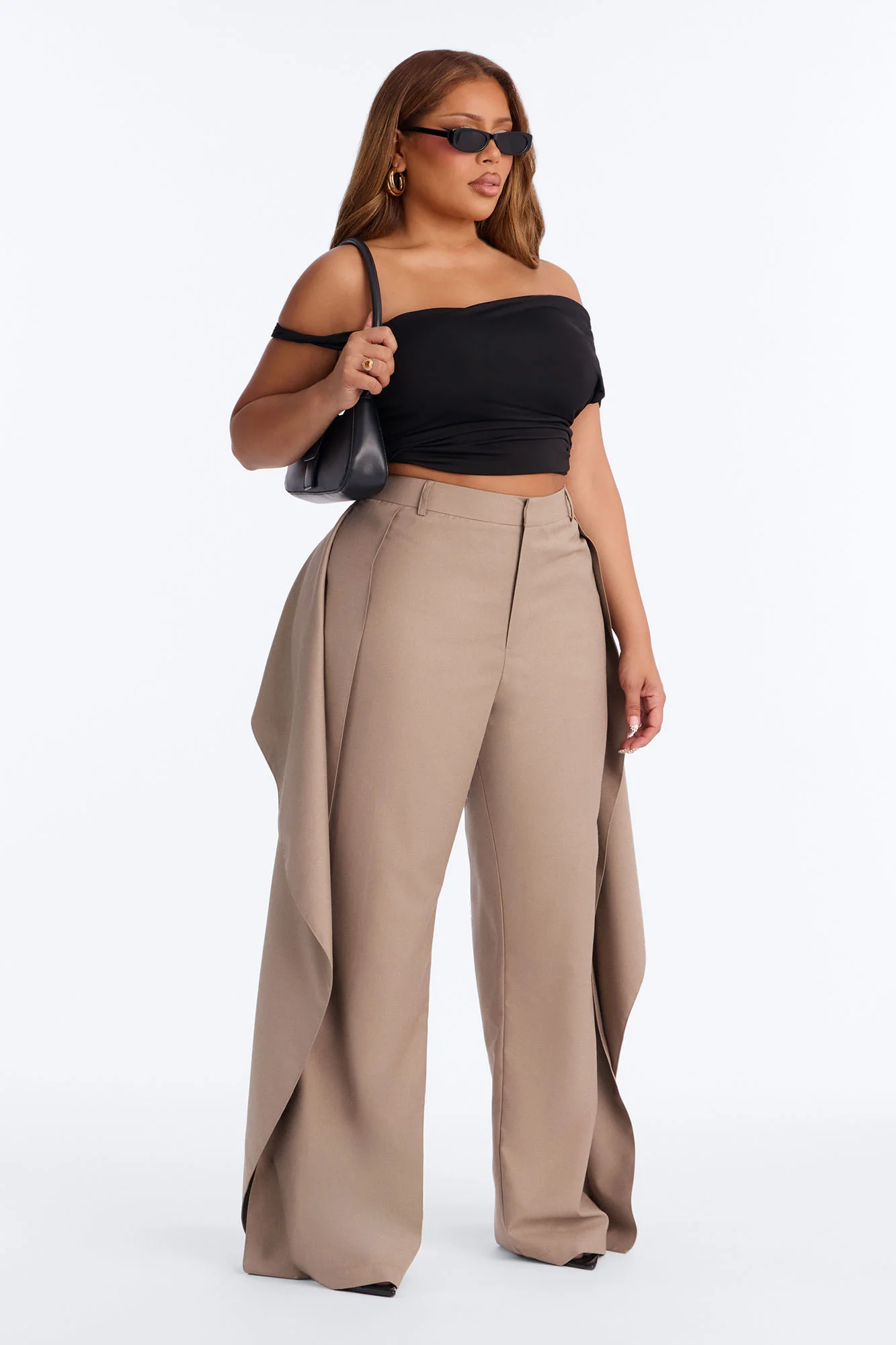 Mirage High Rise Layered Ruffle Wide Leg Trouser - Stone - Image 5