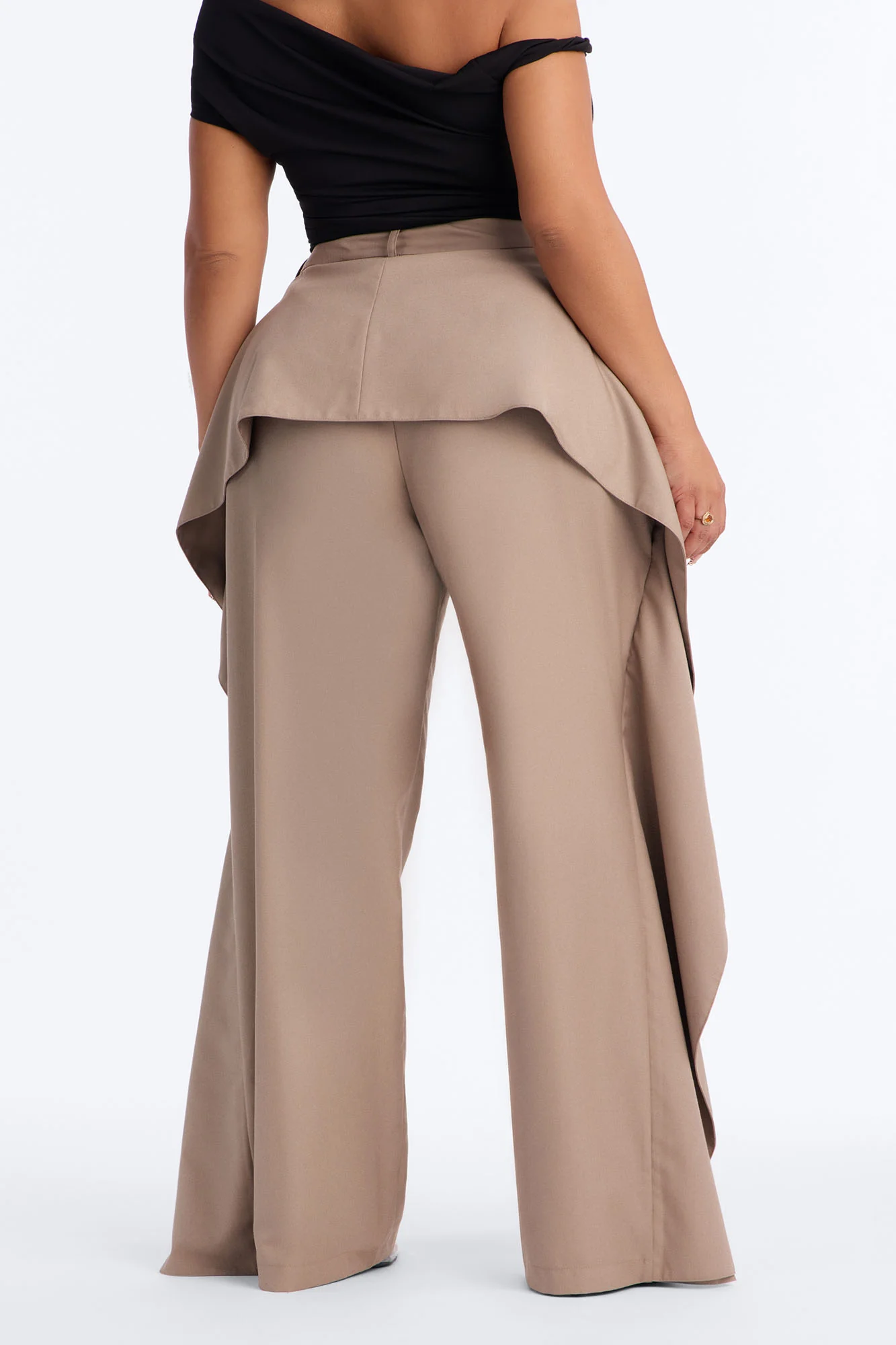 Mirage High Rise Layered Ruffle Wide Leg Trouser - Stone - Image 9
