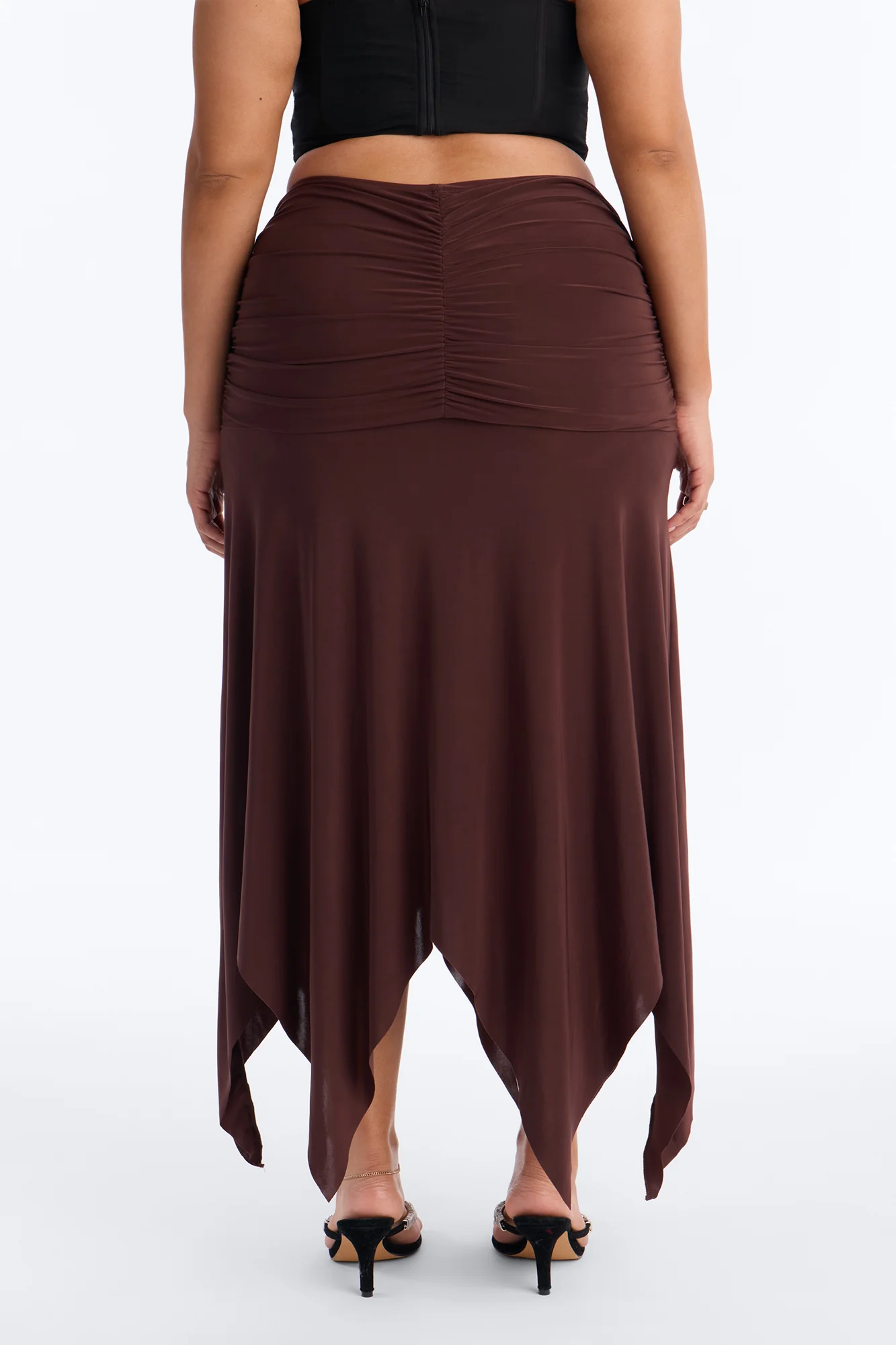 Miranda Low Rise Ruched Flowy Midi Skirt - Brown - Image 8