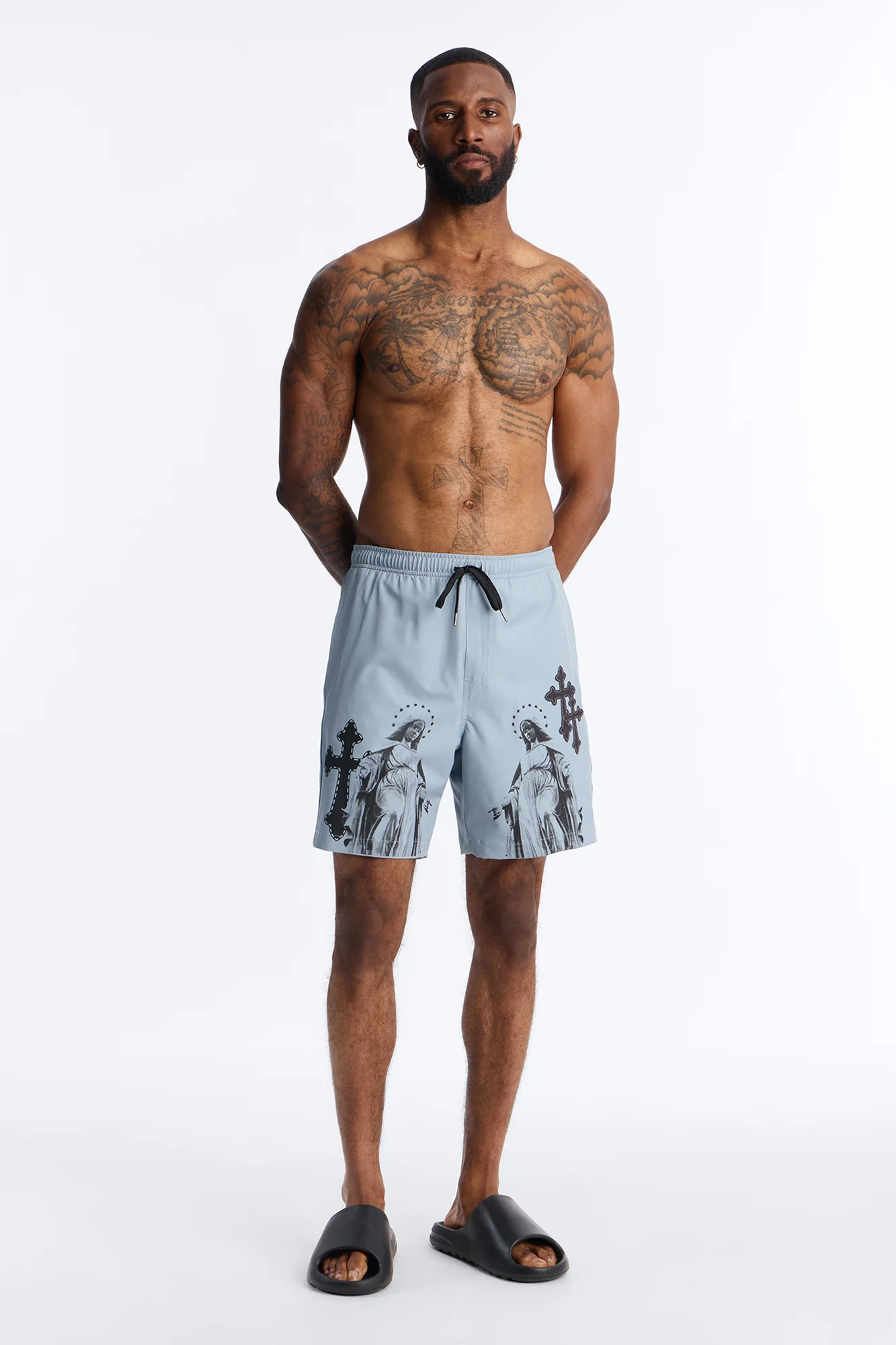 Mirrored Faith Applique Swim Trunk 7″ - Grey - Image 2