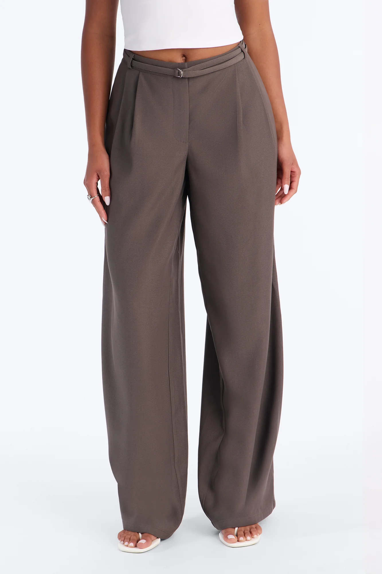 Mischa Low Rise Slouchy Belted Trouser - Charcoal - Image 2