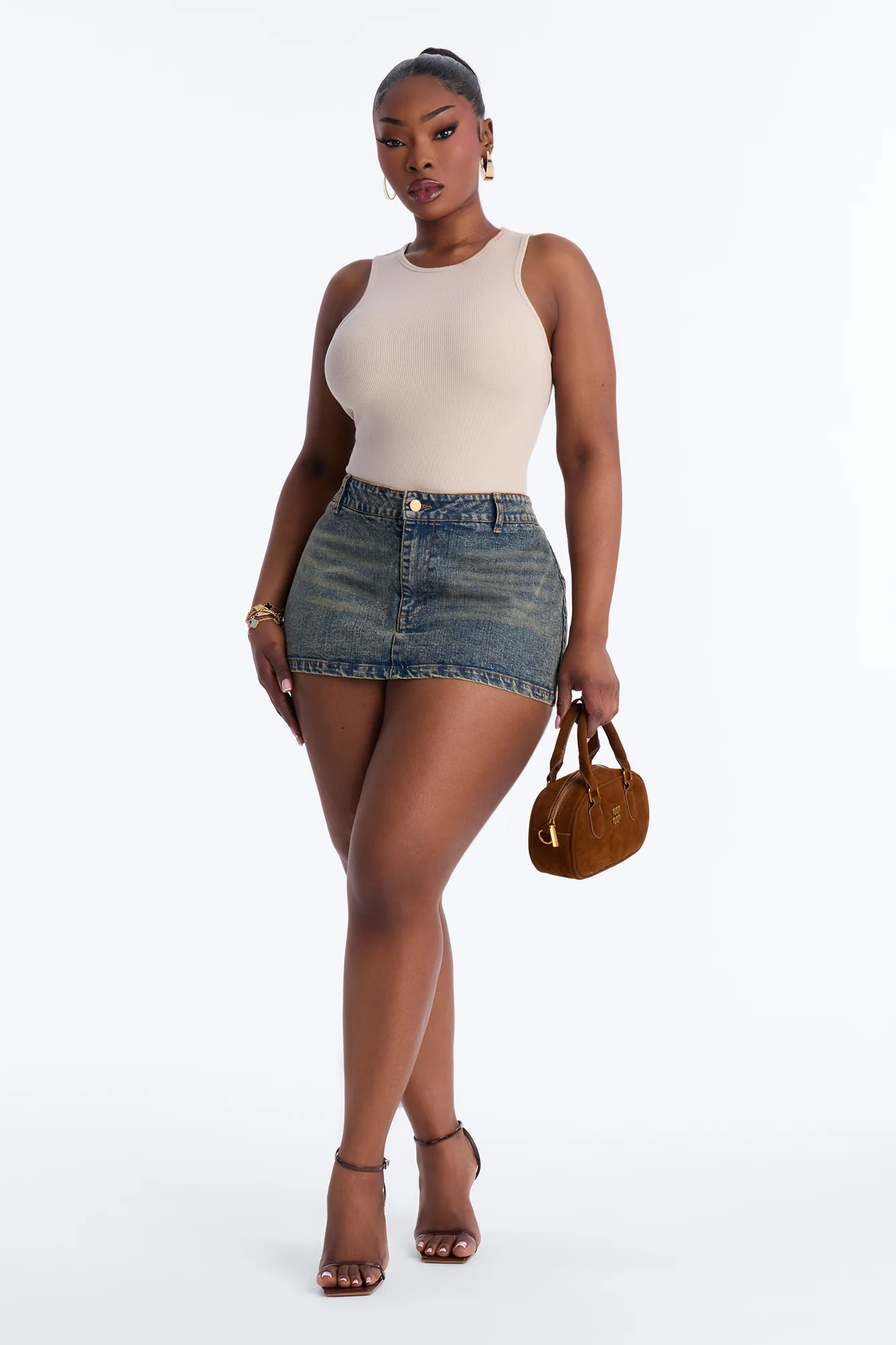 Model Attitude Racerback Bodysuit - Stone - Image 6