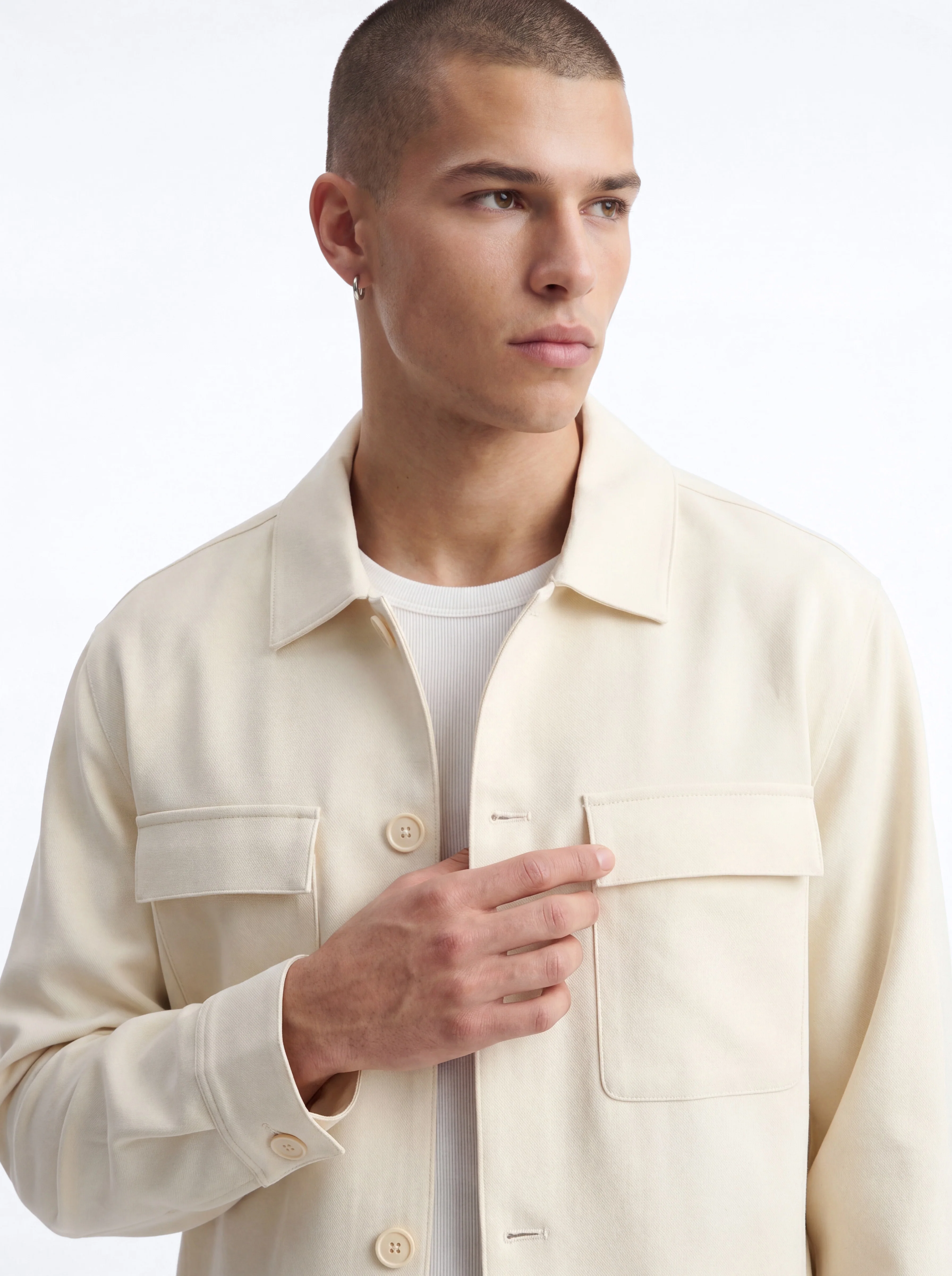 Modern Essential Relaxed Overshirt - Beige - Image 3