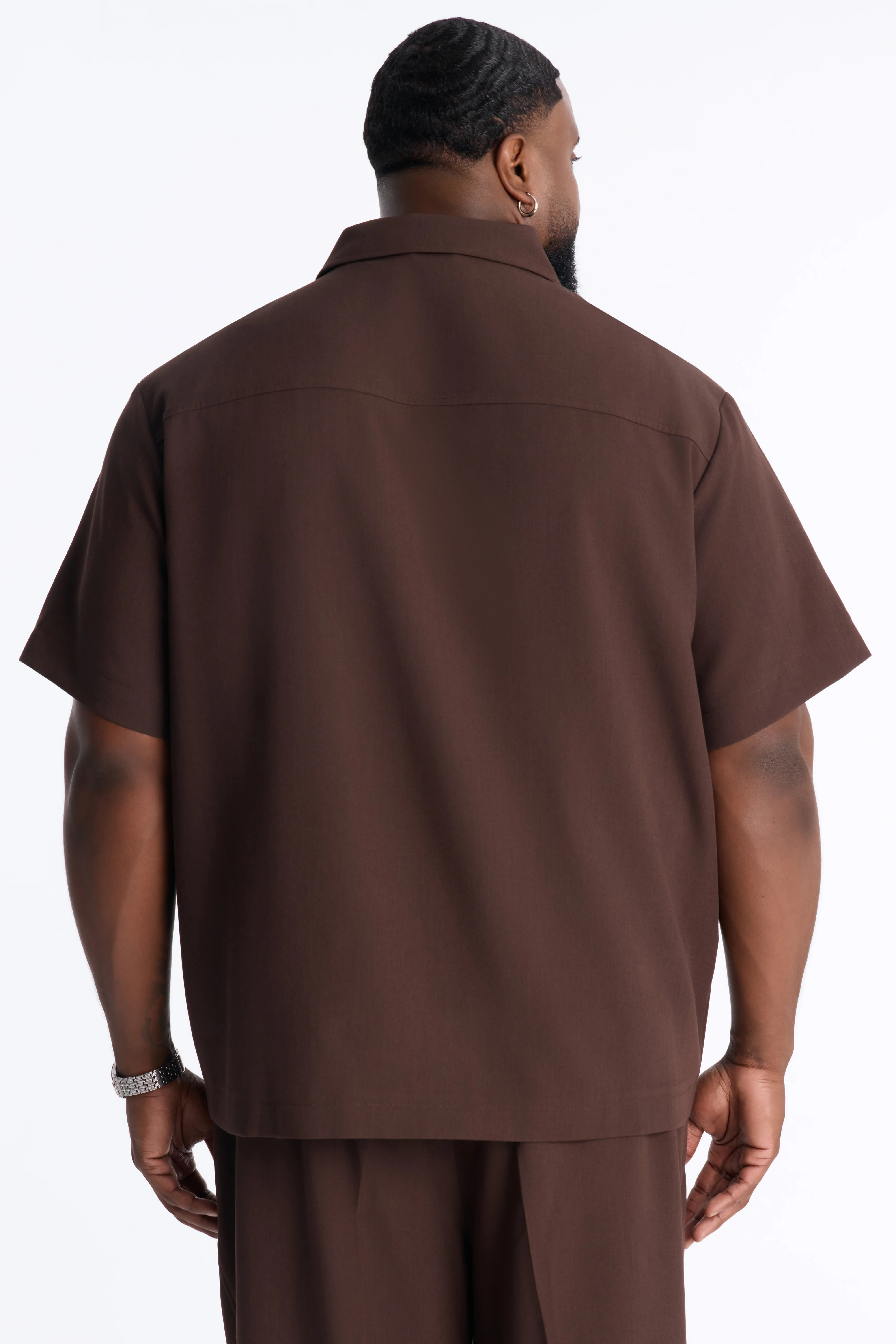 Modern Essential Short Sleeve Zip Collar Shirt - Chocolate - Image 8