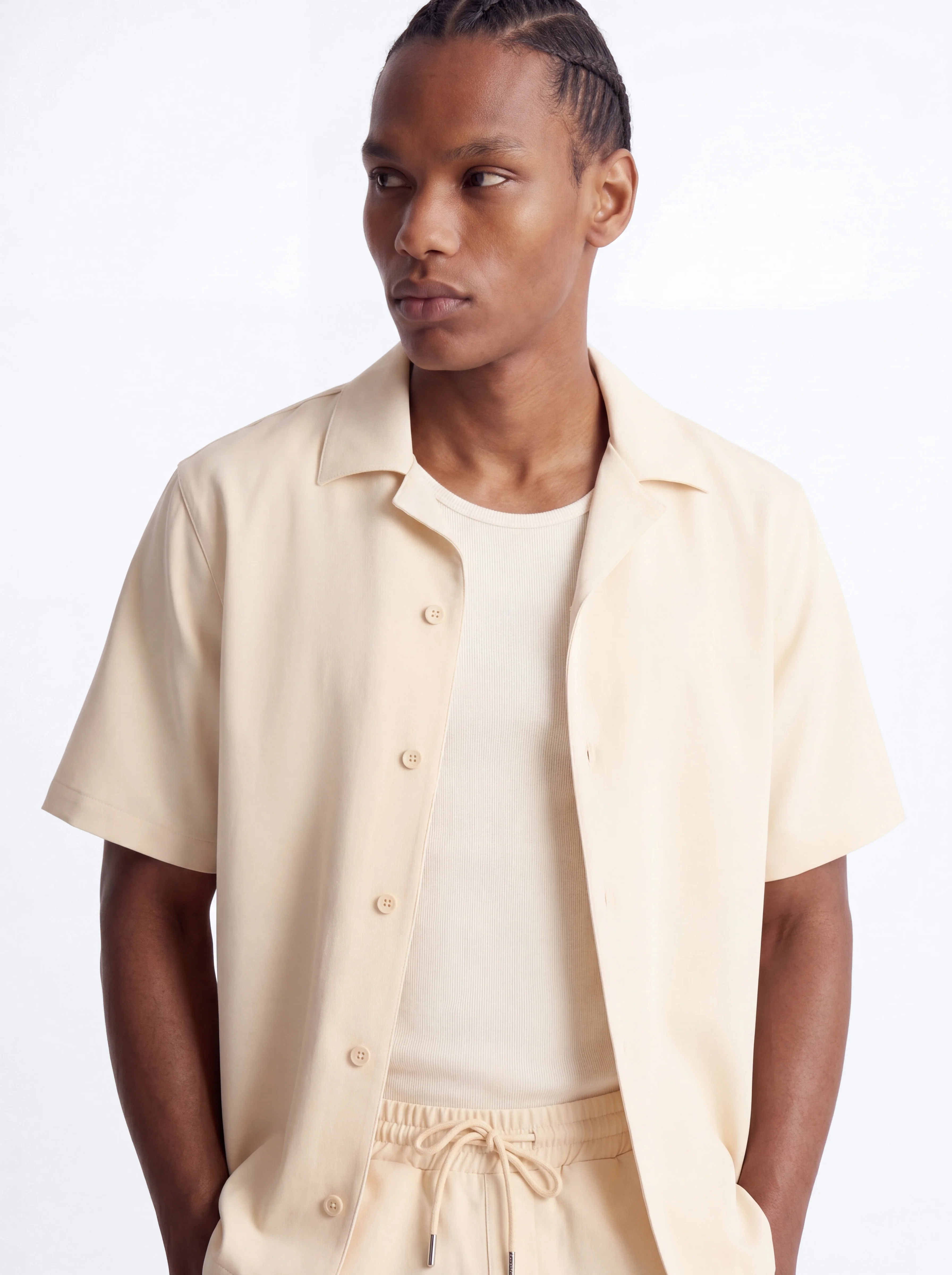 Modern Essential Sleeve Cuban Collar Button Down - Beige - Image 2