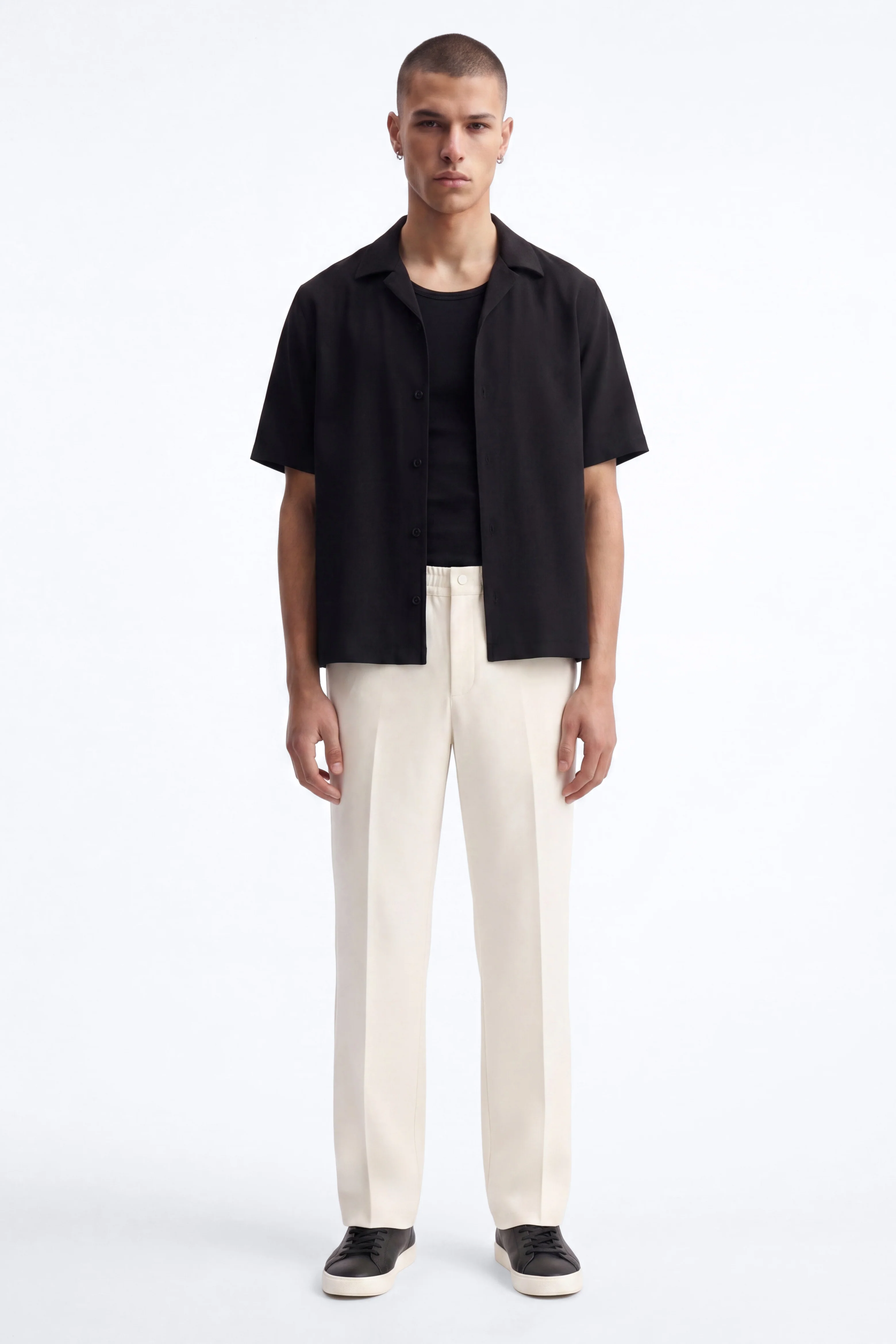 Modern Essential Sleeve Cuban Collar Button Down - Black