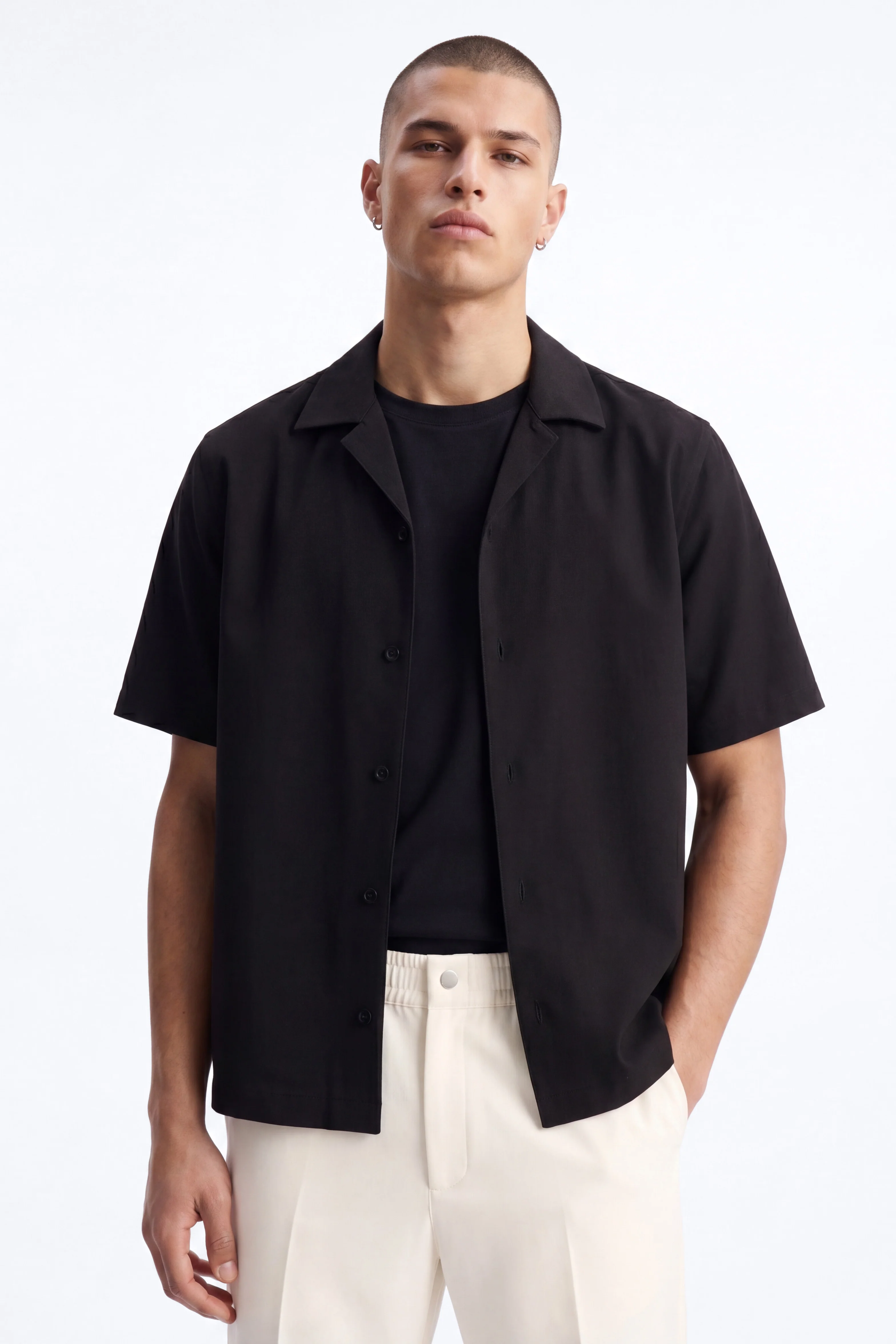 Modern Essential Sleeve Cuban Collar Button Down - Black - Image 2