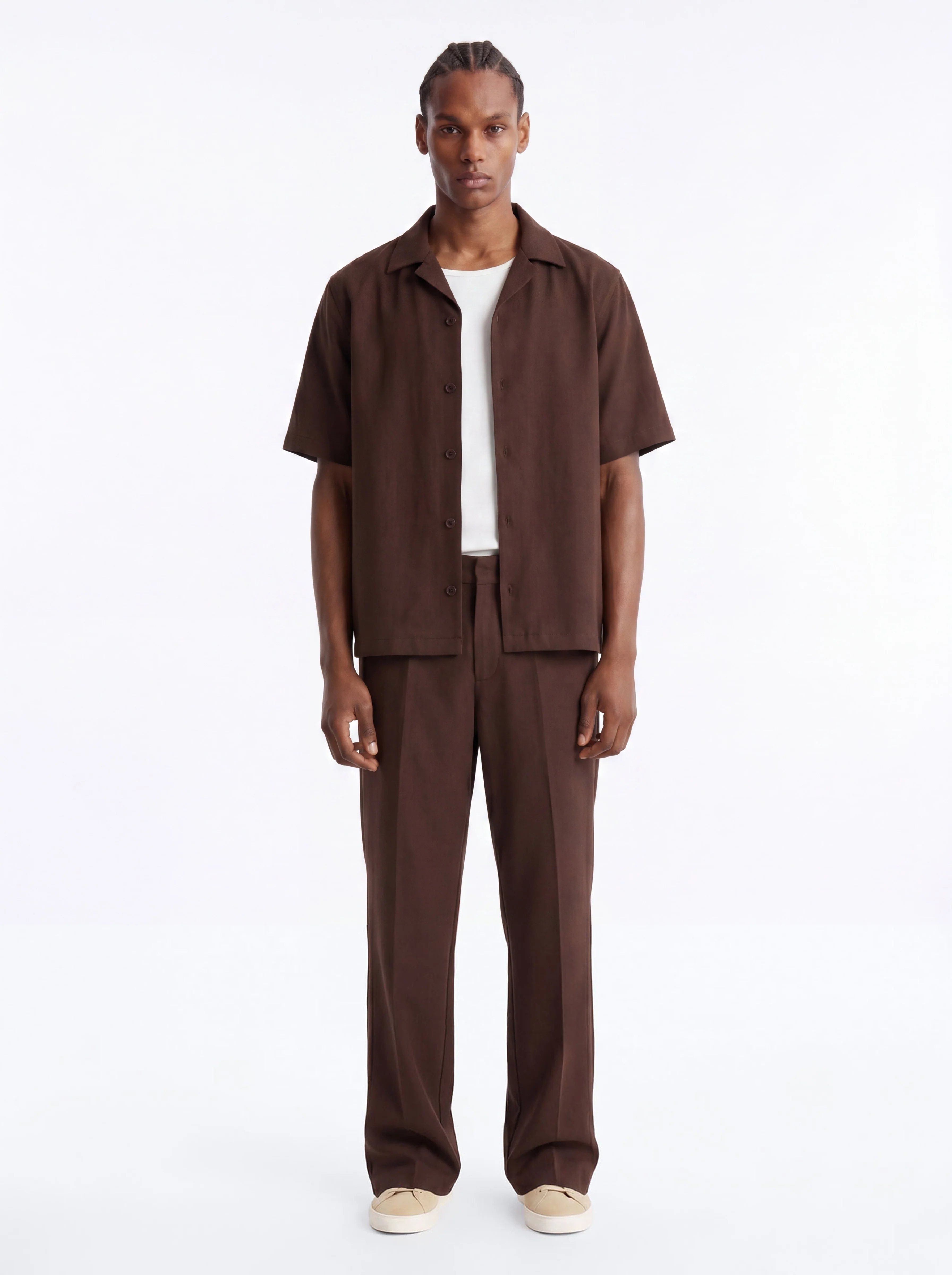 Modern Essential Sleeve Cuban Collar Button Down - Chocolate