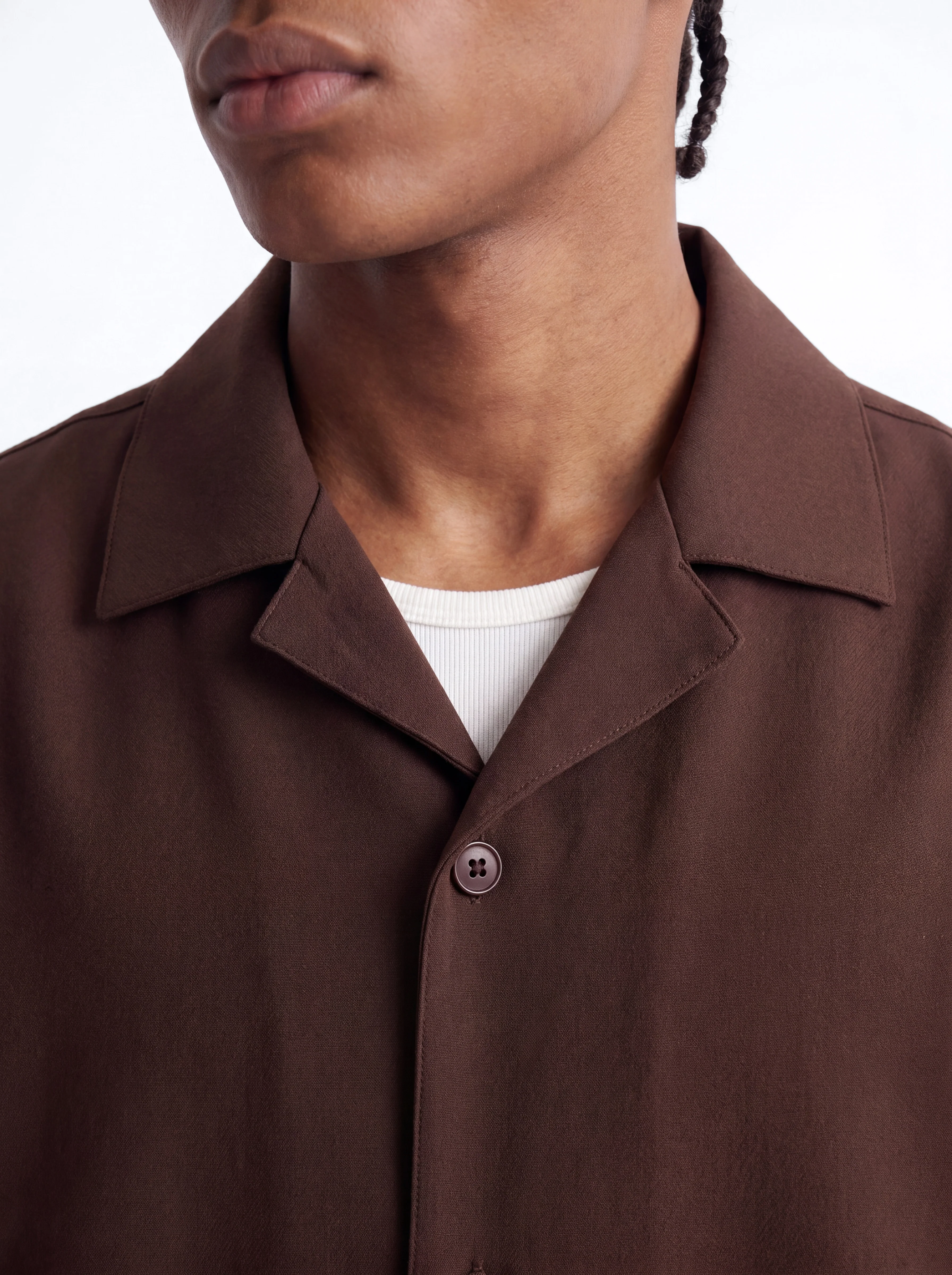 Modern Essential Sleeve Cuban Collar Button Down - Chocolate - Image 2