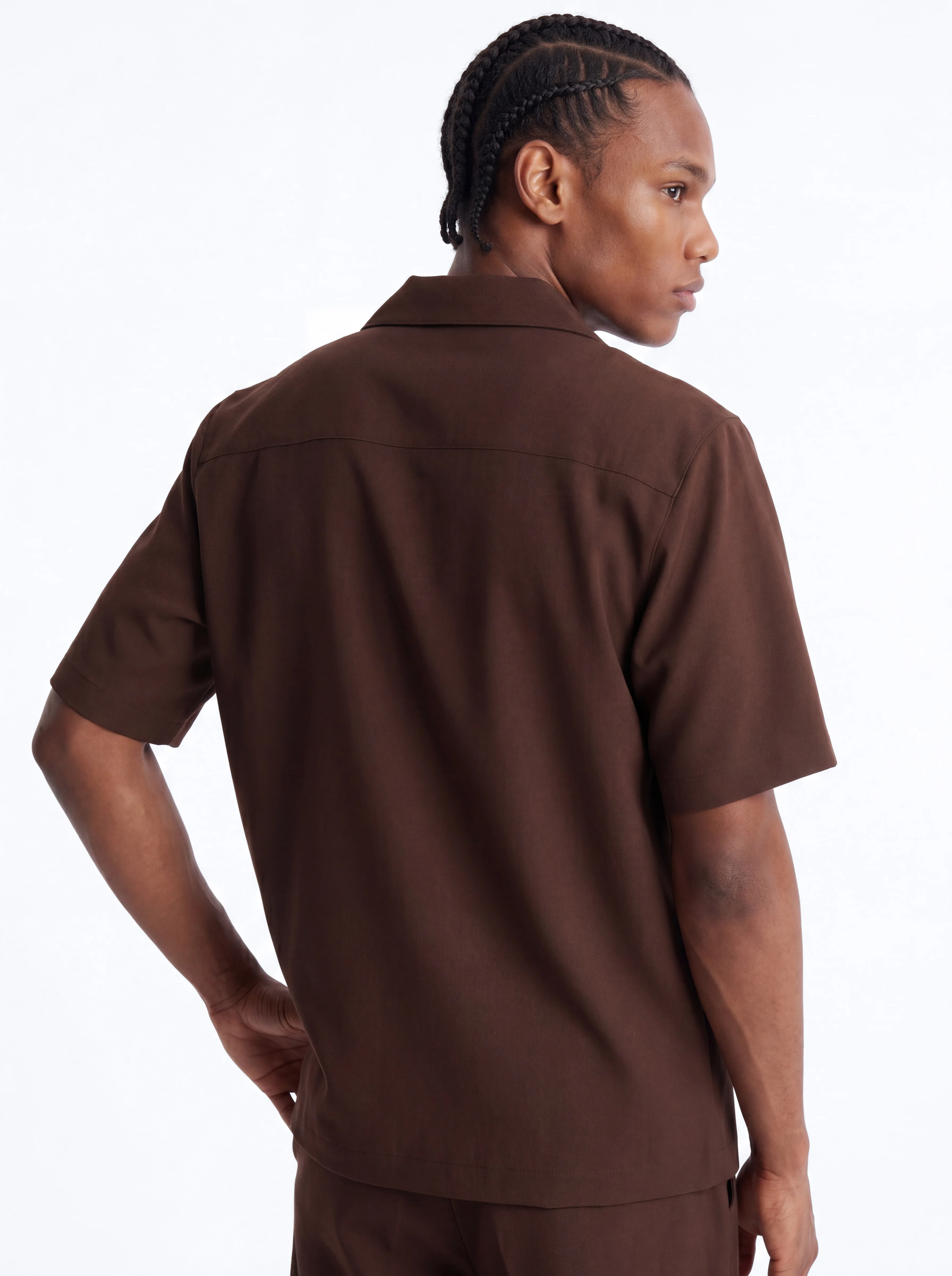 Modern Essential Sleeve Cuban Collar Button Down - Chocolate - Image 3