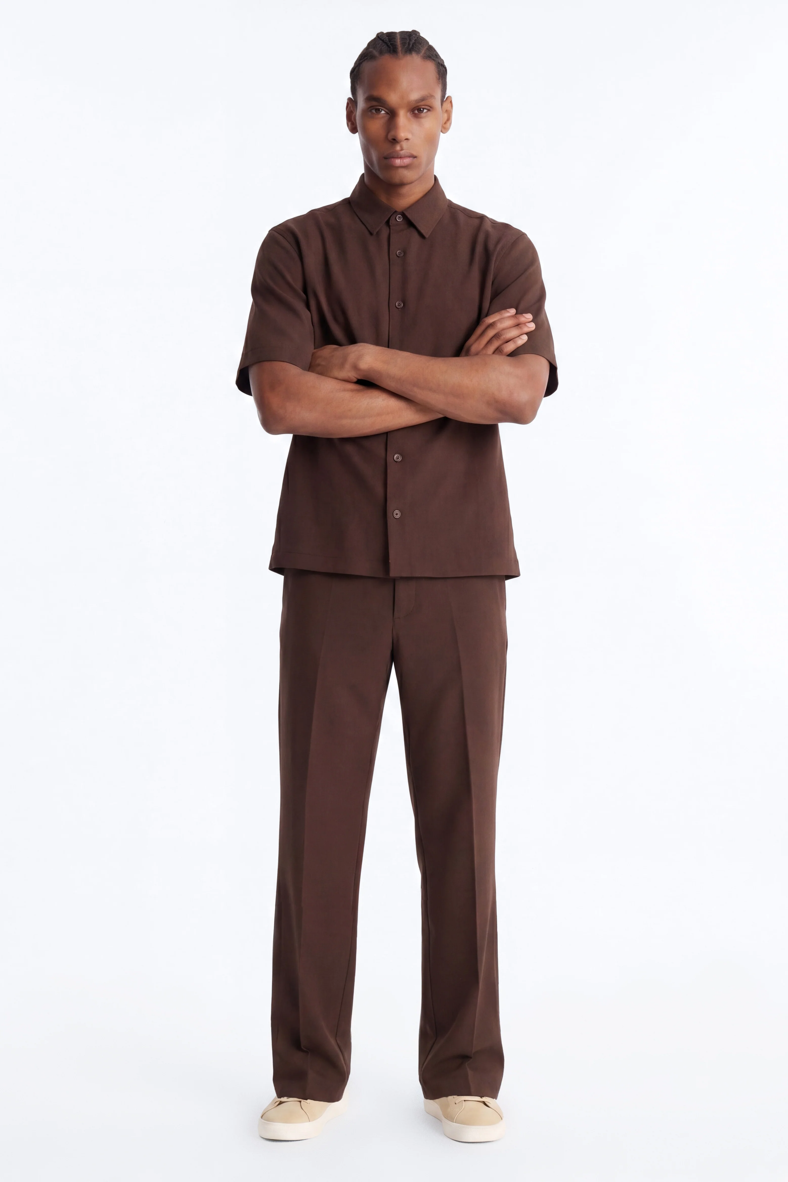 Modern Essential Sleeve Cuban Collar Button Down - Chocolate - Image 4